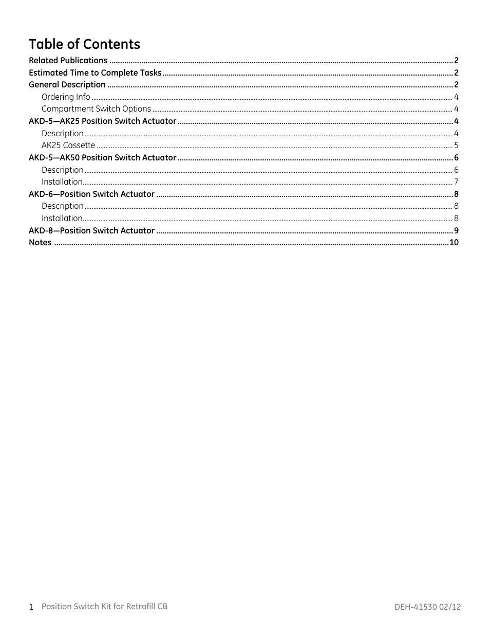 GE Industrial Solutions Position Switch Kit User Manual | Page 2 / 12