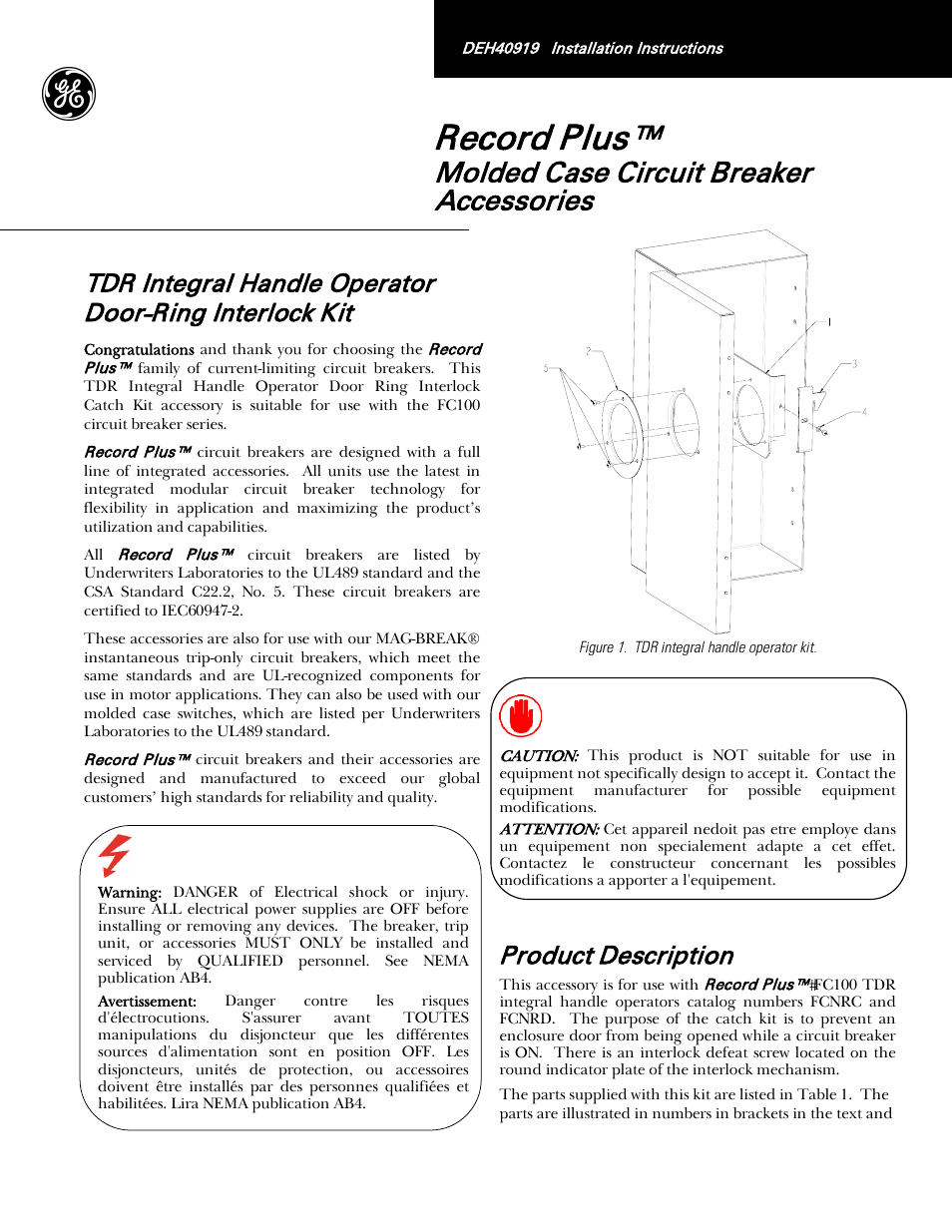 GE Industrial Solutions Record Plus TDR Door-Ring Interlock Kit: FC100 User Manual | 4 pages