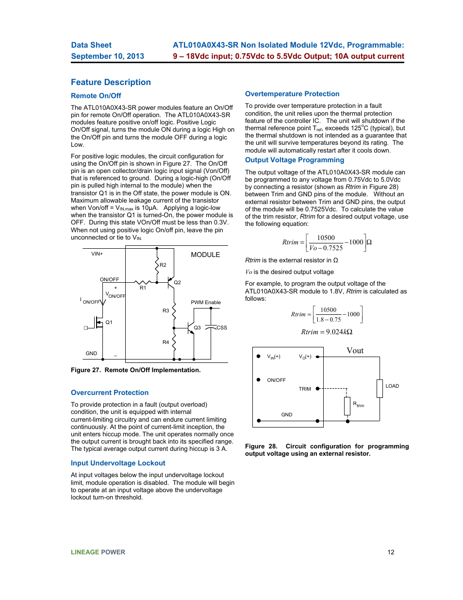 Feature description, Vout | GE Industrial Solutions ATL010A0X43-SR User Manual | Page 12 / 21