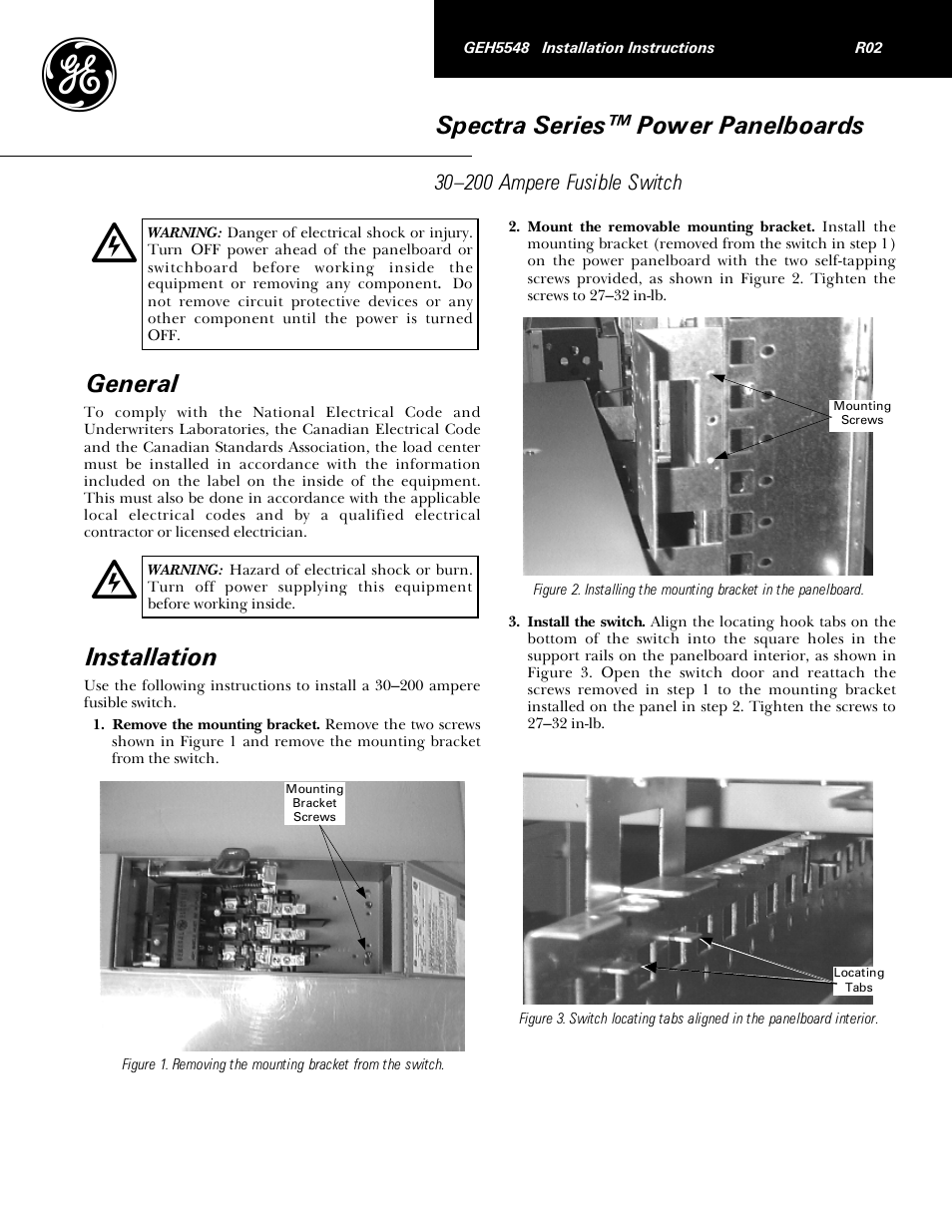 GE Industrial Solutions Spectra Series Power Panelboards 30–200 Ampere Fusible Switch User Manual | 2 pages