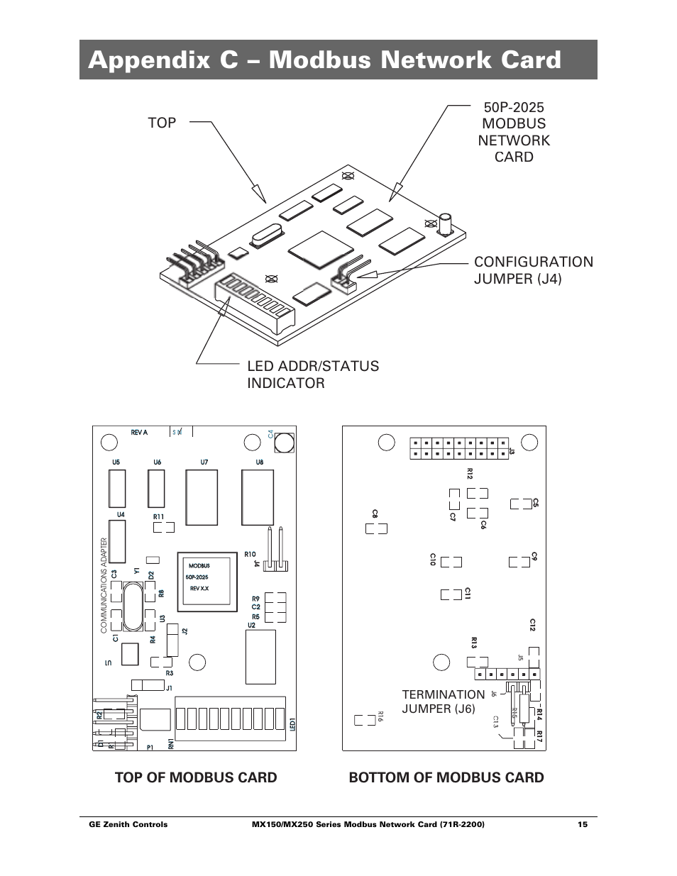 Appendix c – modbus network card, Termination jumper (j6) | GE Industrial Solutions MX150_MX250 Modbus Network Card User Manual | Page 17 / 27