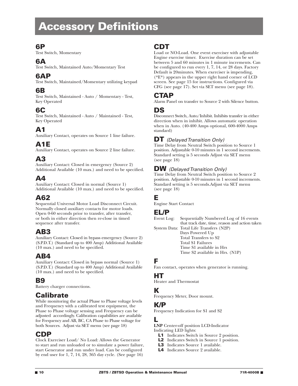 Accessory definitions, Calibrate, Ctap | El/p | GE Industrial Solutions ZBTSD Series User Manual | Page 12 / 36