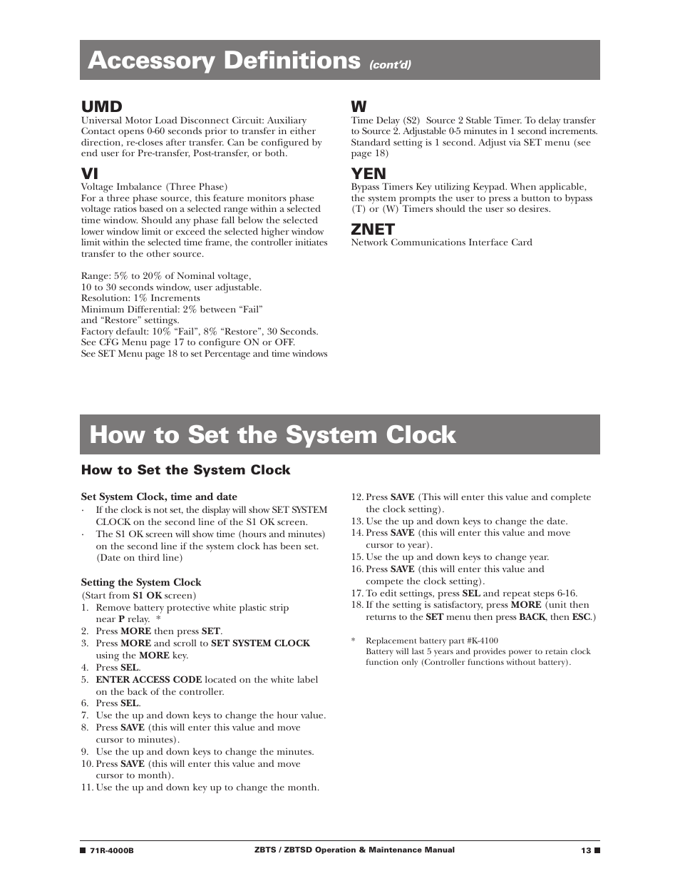 Accessory definitions, How to set the system clock, Znet | GE Industrial Solutions ZBTSD Series User Manual | Page 15 / 36