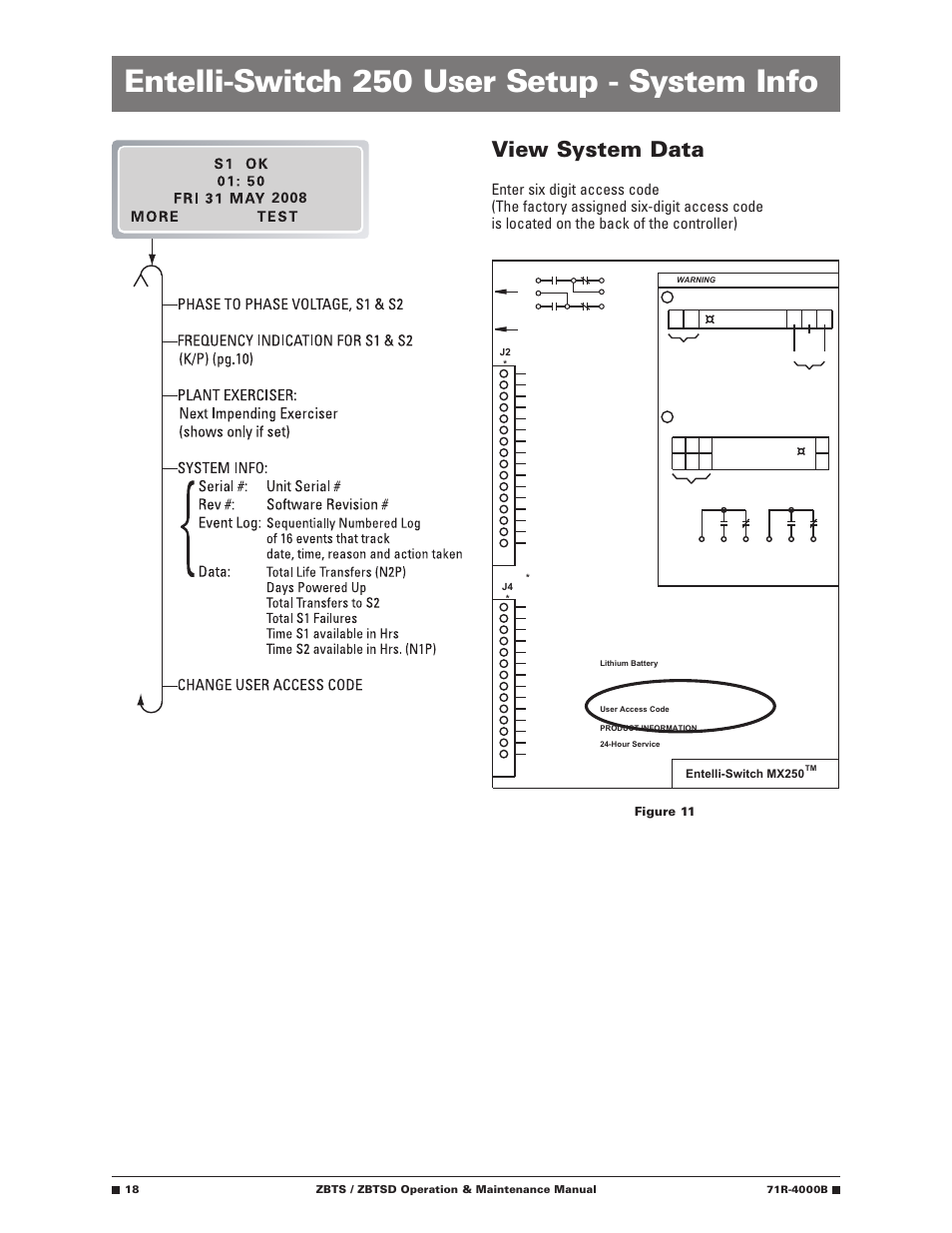 Entelli-switch 250 user setup - system info, View system data, Figure 11 | Entelli-switch mx250, Zbts / zbtsd operation & maintenance manual | GE Industrial Solutions ZBTSD Series User Manual | Page 20 / 36