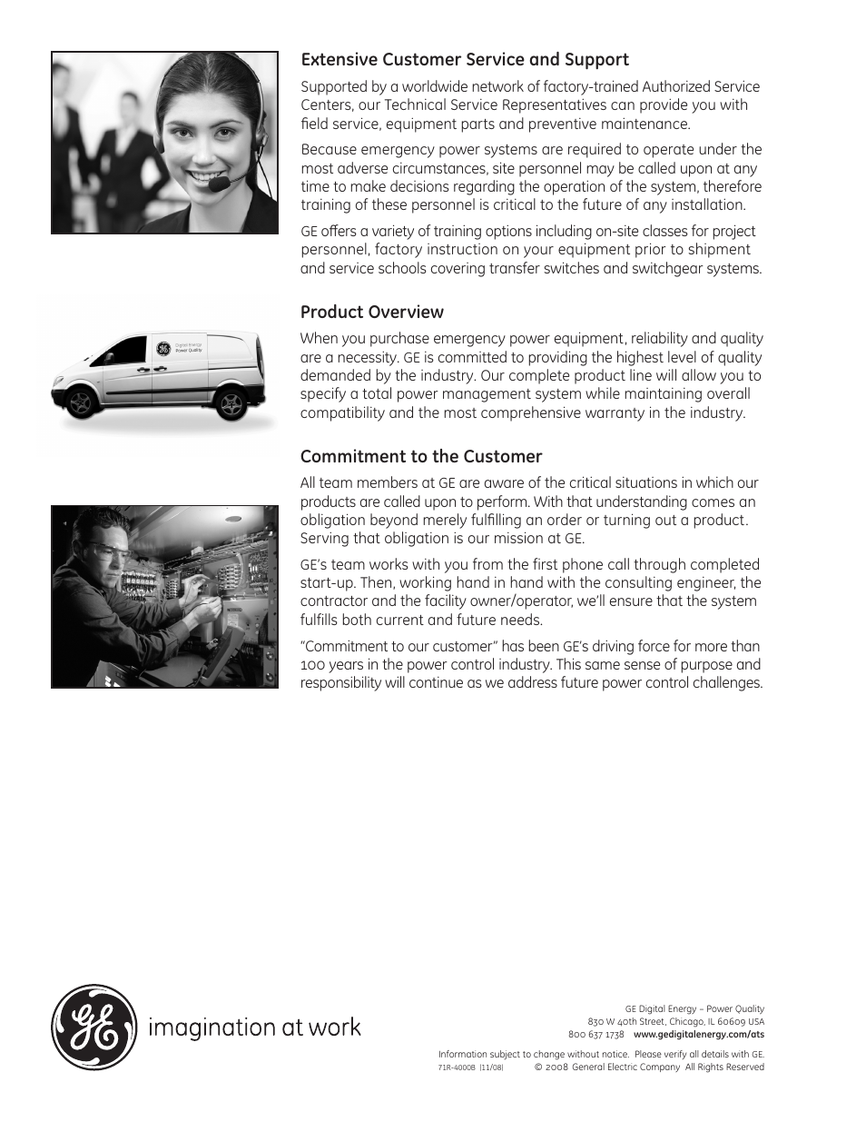 Extensive customer service and support, Product overview, Commitment to the customer | GE Industrial Solutions ZBTSD Series User Manual | Page 36 / 36