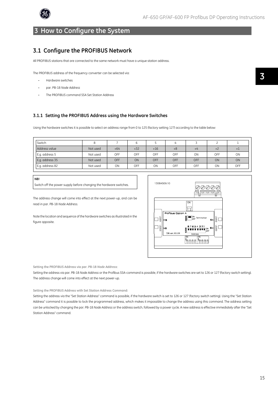 3 how to configure the system, 1 configure the profibus network | GE Industrial Solutions AF-600 FP Profibus DP User Manual | Page 16 / 91