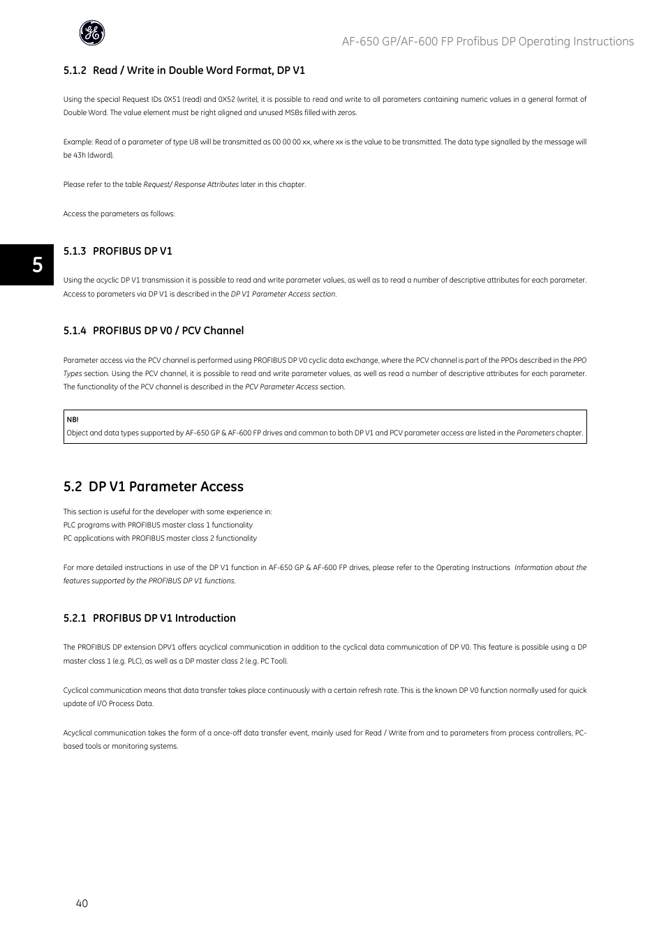 2 dp v1 parameter access | GE Industrial Solutions AF-600 FP Profibus DP User Manual | Page 41 / 91