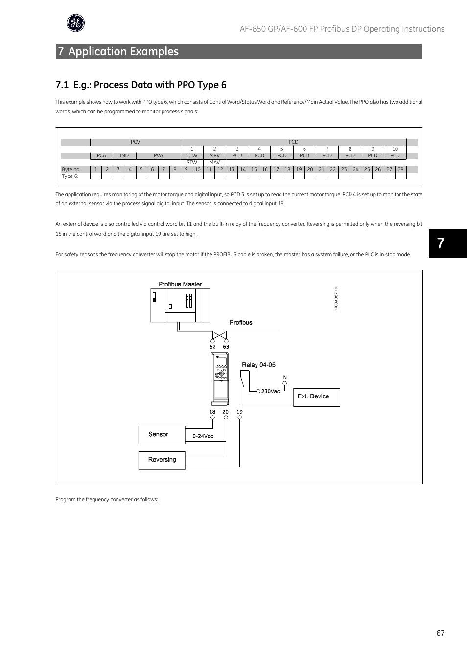 7 application examples, 1 e.g.: process data with ppo type 6 | GE Industrial Solutions AF-600 FP Profibus DP User Manual | Page 68 / 91