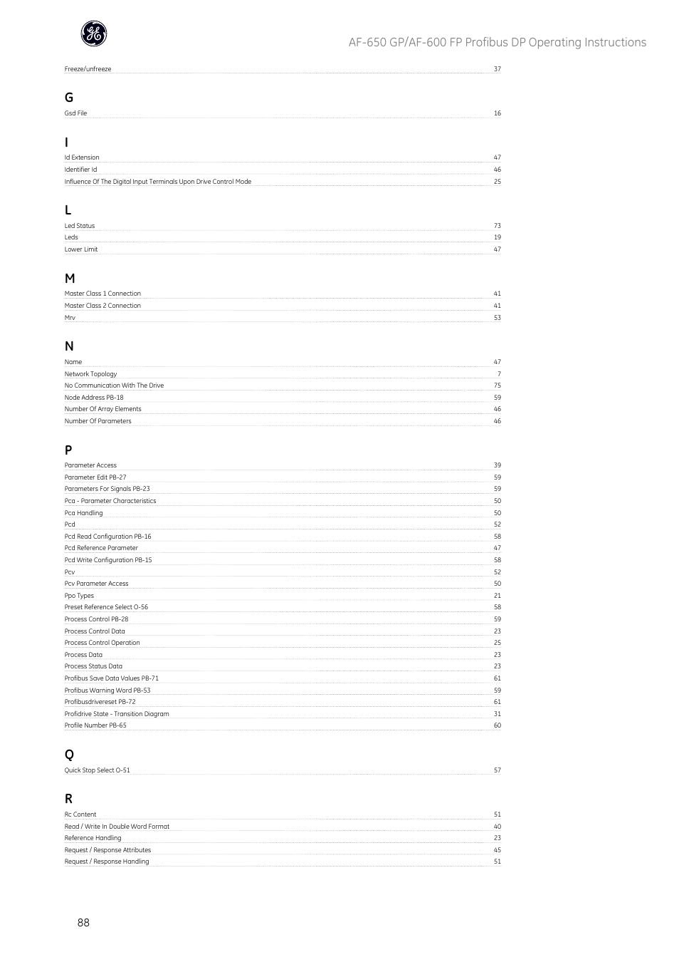 GE Industrial Solutions AF-600 FP Profibus DP User Manual | Page 89 / 91