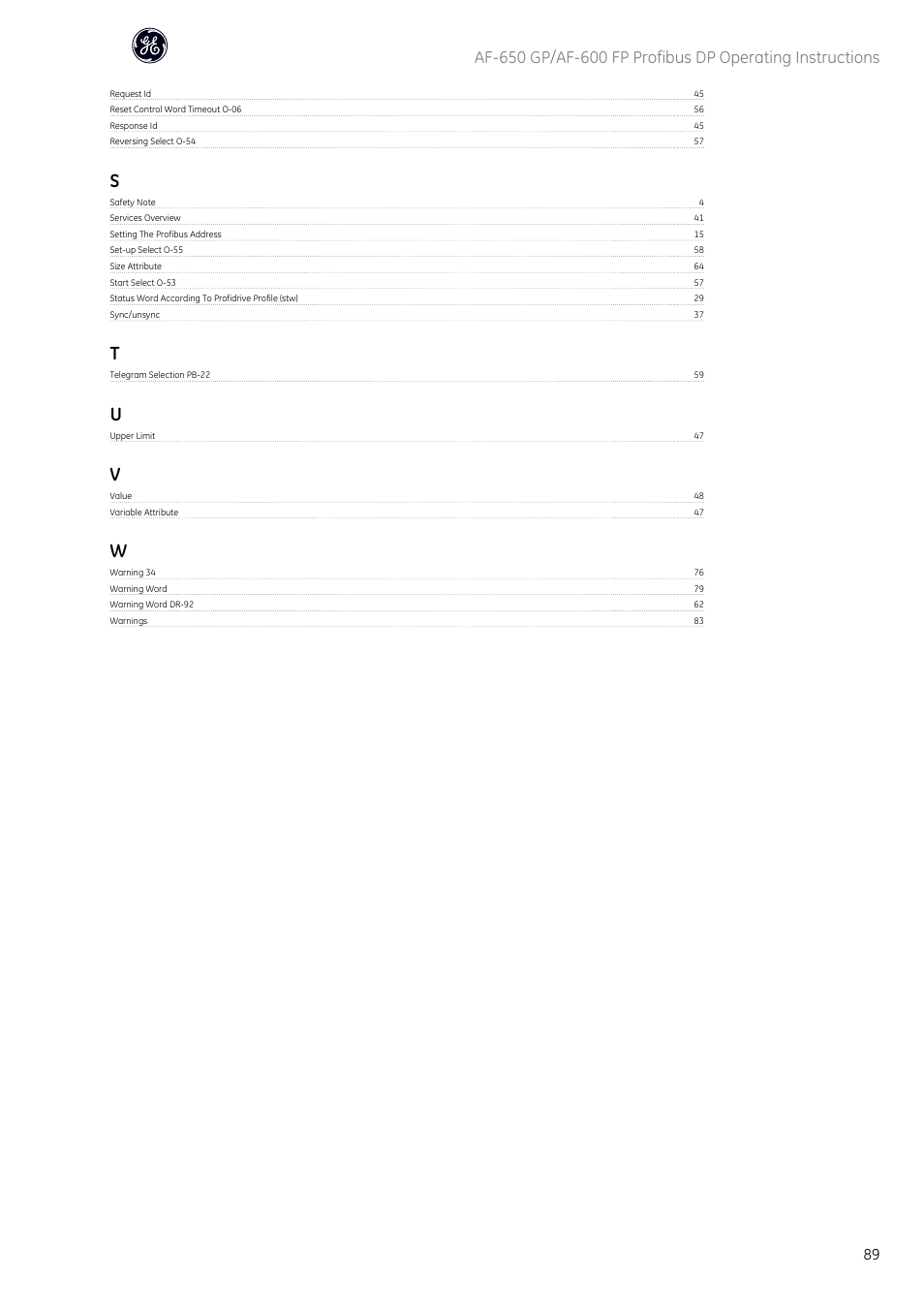 GE Industrial Solutions AF-600 FP Profibus DP User Manual | Page 90 / 91