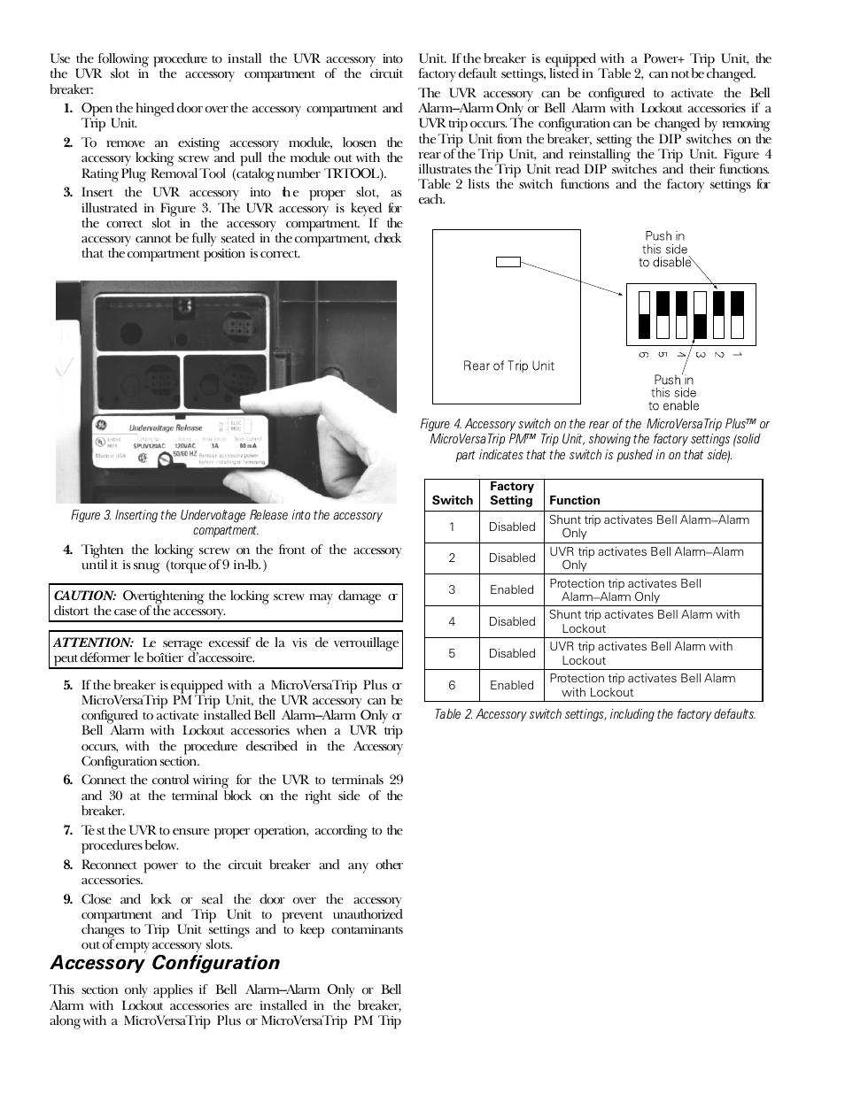 Accessory configuration | GE Industrial Solutions Power Break II Undervoltage Release User Manual | Page 2 / 4