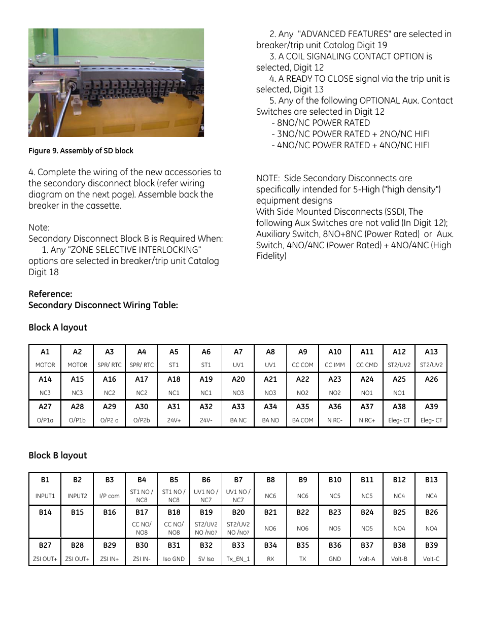 4no/nc power rated + 4no/nc hifi, Block b layout | GE Industrial Solutions EntelliGuard G Drawout Secondary Disconnect User Manual | Page 3 / 4