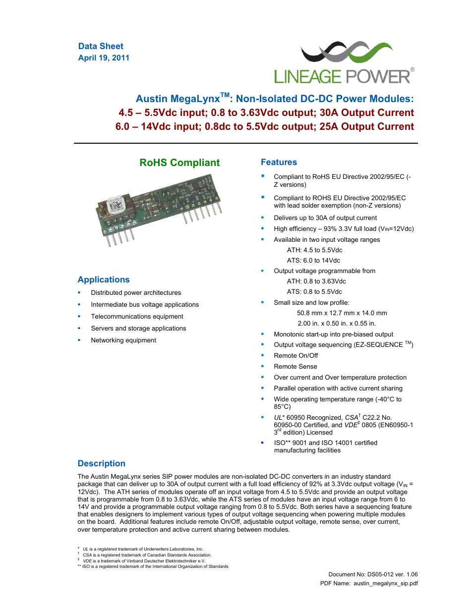 GE Industrial Solutions Austin MegaLynx User Manual | 20 pages