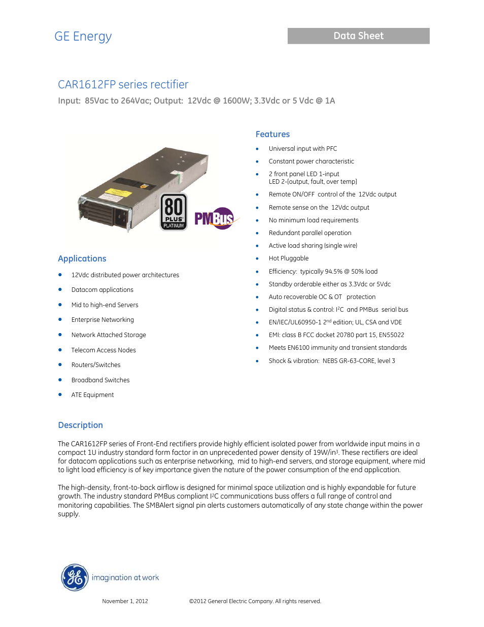 GE Industrial Solutions CAR1612FP series User Manual | 7 pages