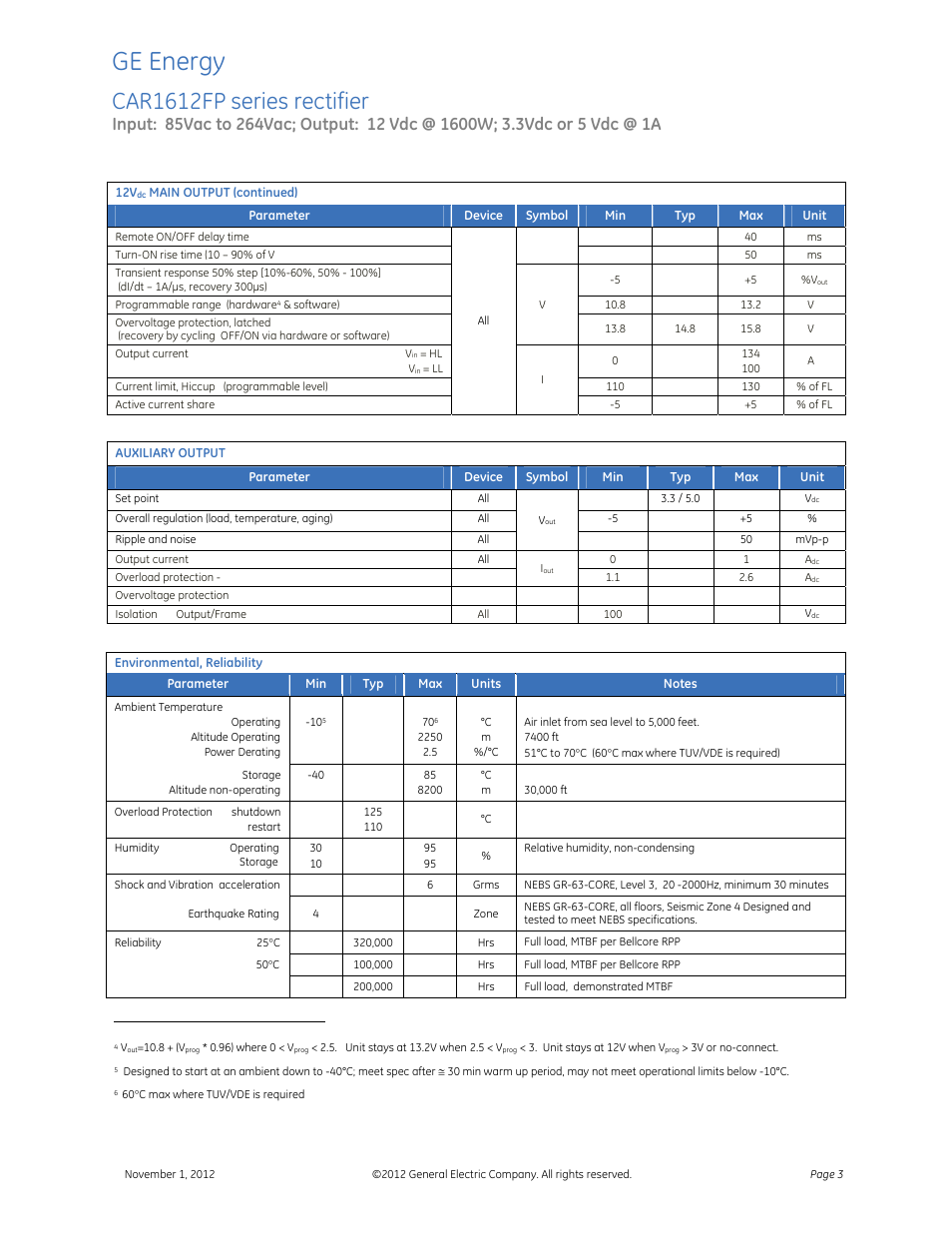 Ge energy, Car1612fp series rectifier | GE Industrial Solutions CAR1612FP series User Manual | Page 3 / 7