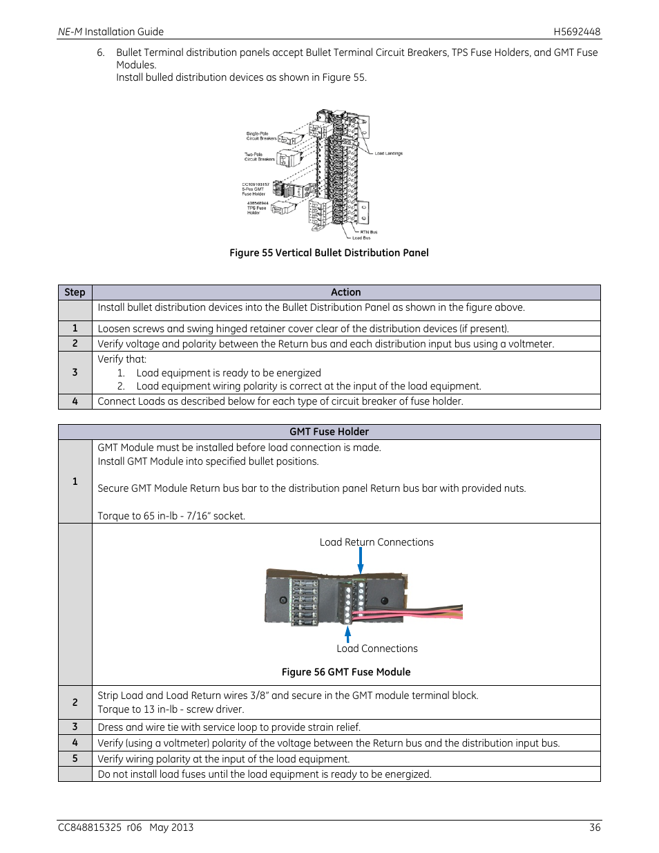 Figure 55 vertical bullet distribution panel, Figure 56 gmt fuse module | GE Industrial Solutions H5692448 Power Systems Infinity M1 (NE-M) User Manual | Page 36 / 76