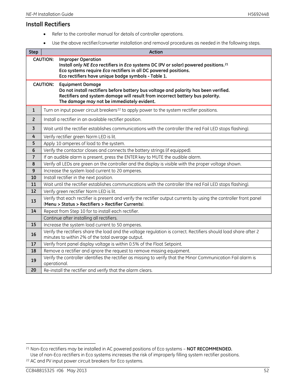 Install rectifiers | GE Industrial Solutions H5692448 Power Systems Infinity M1 (NE-M) User Manual | Page 52 / 76