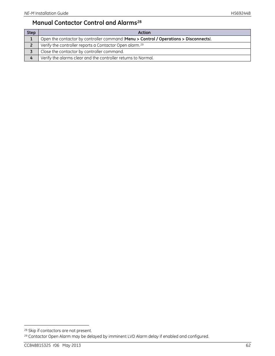 Manual contactor control and alarms | GE Industrial Solutions H5692448 Power Systems Infinity M1 (NE-M) User Manual | Page 62 / 76