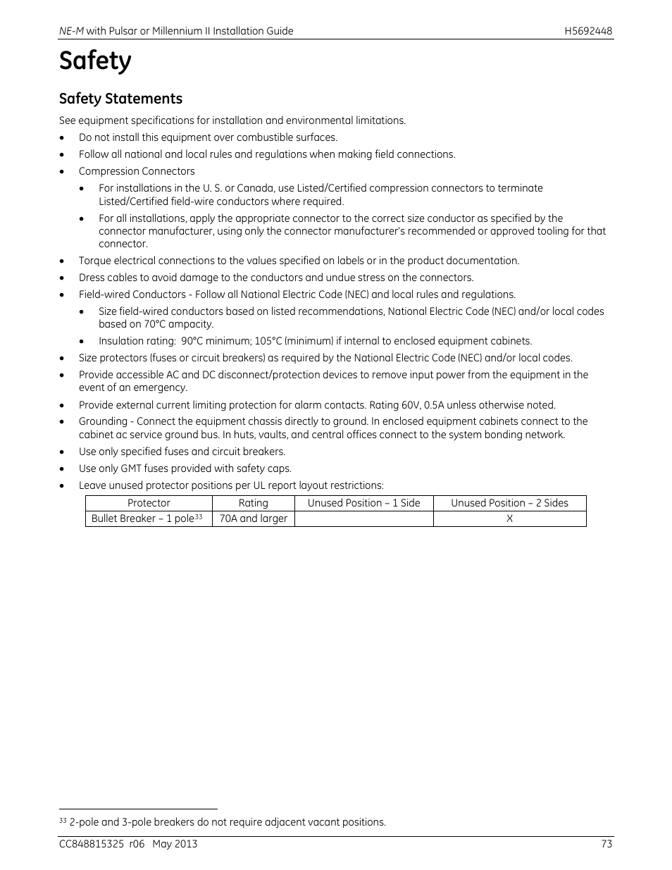 Safety, Safety statements | GE Industrial Solutions H5692448 Power Systems Infinity M1 (NE-M) User Manual | Page 73 / 76