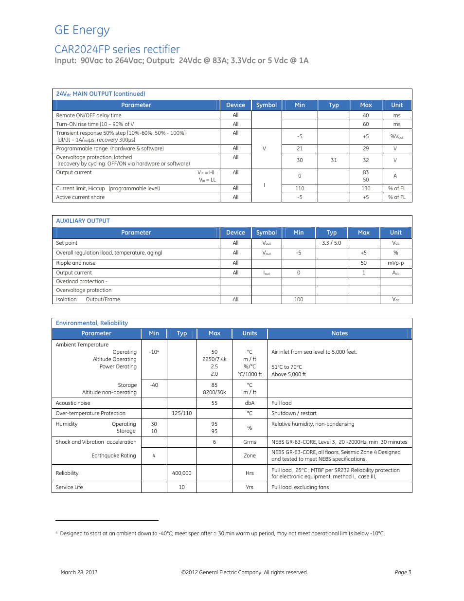 Ge energy, Car2024fp series rectifier | GE Industrial Solutions CAR2024FP series User Manual | Page 3 / 7