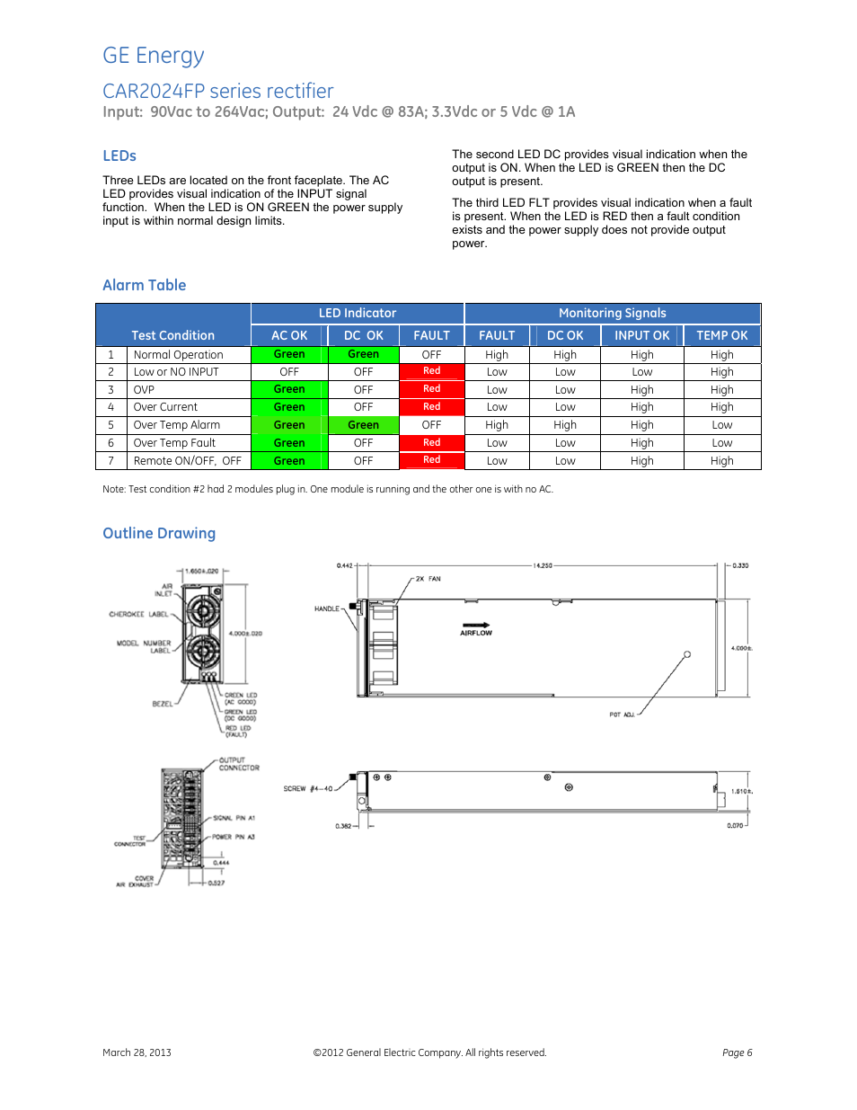 Ge energy, Car2024fp series rectifier | GE Industrial Solutions CAR2024FP series User Manual | Page 6 / 7