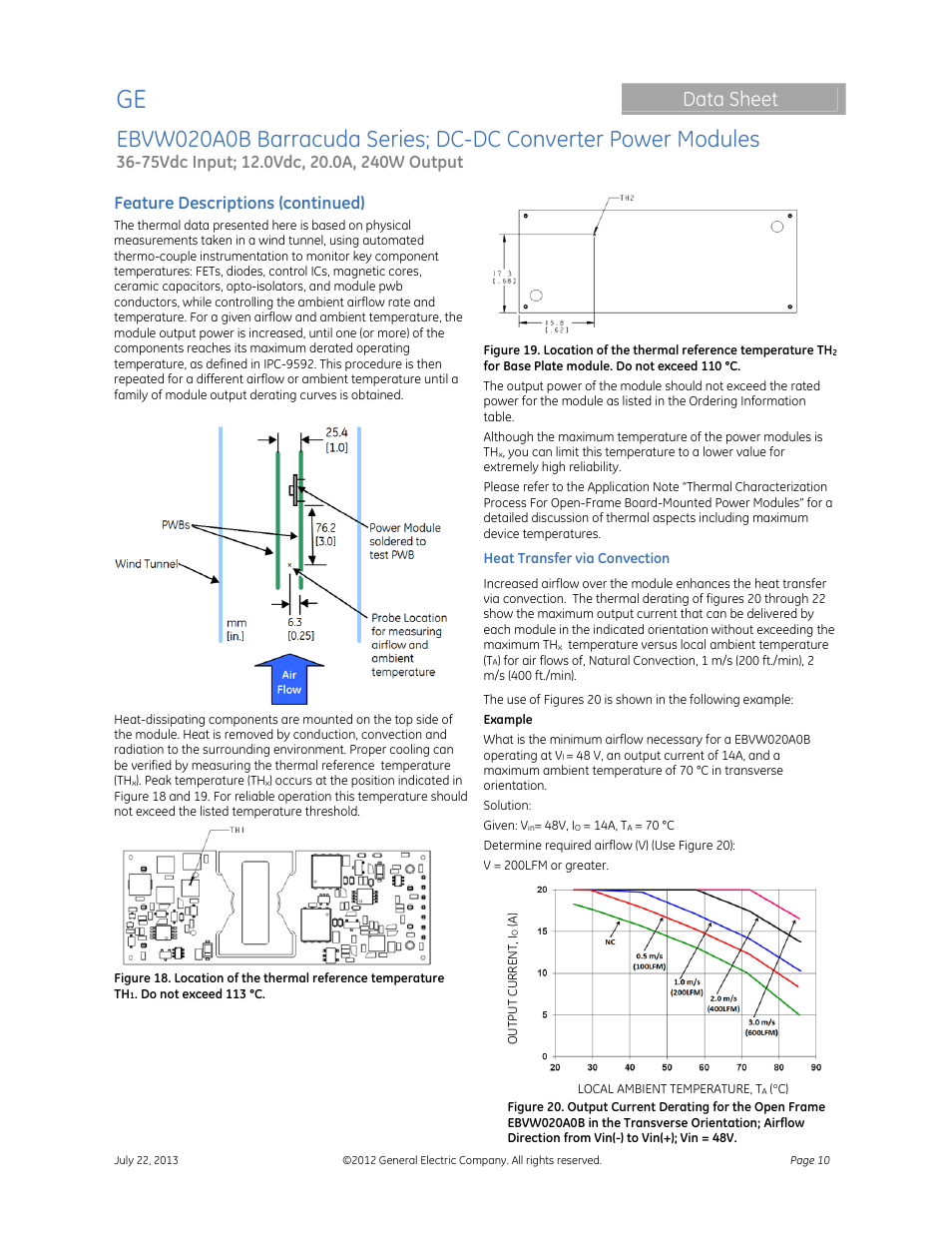 Data sheet, Feature descriptions (continued) | GE Industrial Solutions EBVW020A0B Barracuda Series User Manual | Page 10 / 18