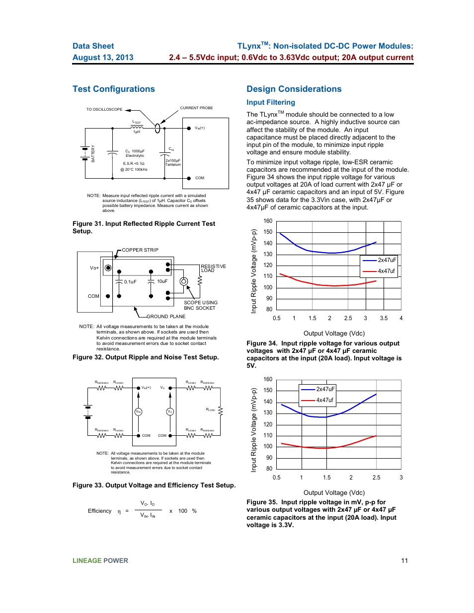 Test configurations, Design considerations, Tlynx | Input filtering | GE Industrial Solutions TLynx User Manual | Page 11 / 23