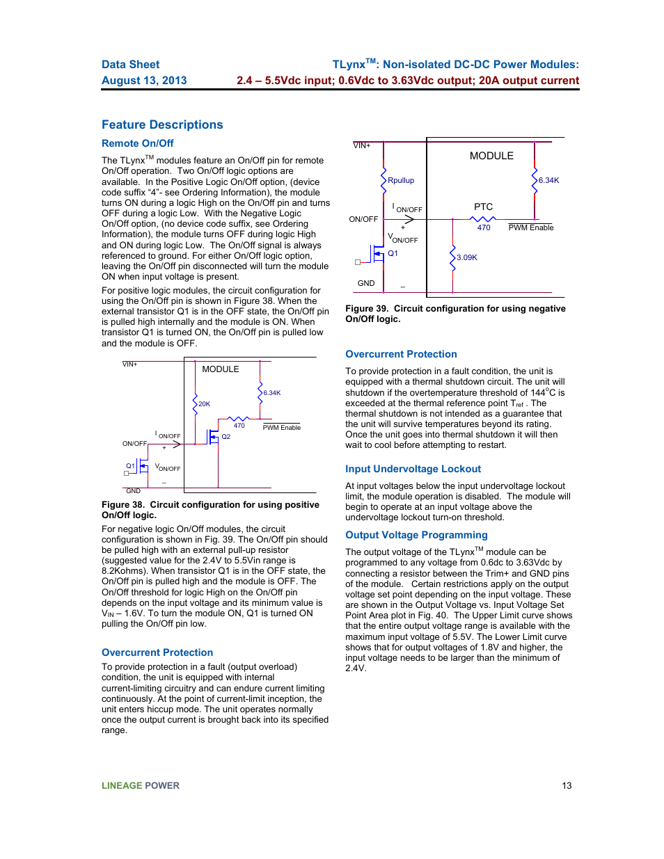 Feature descriptions, Tlynx | GE Industrial Solutions TLynx User Manual | Page 13 / 23