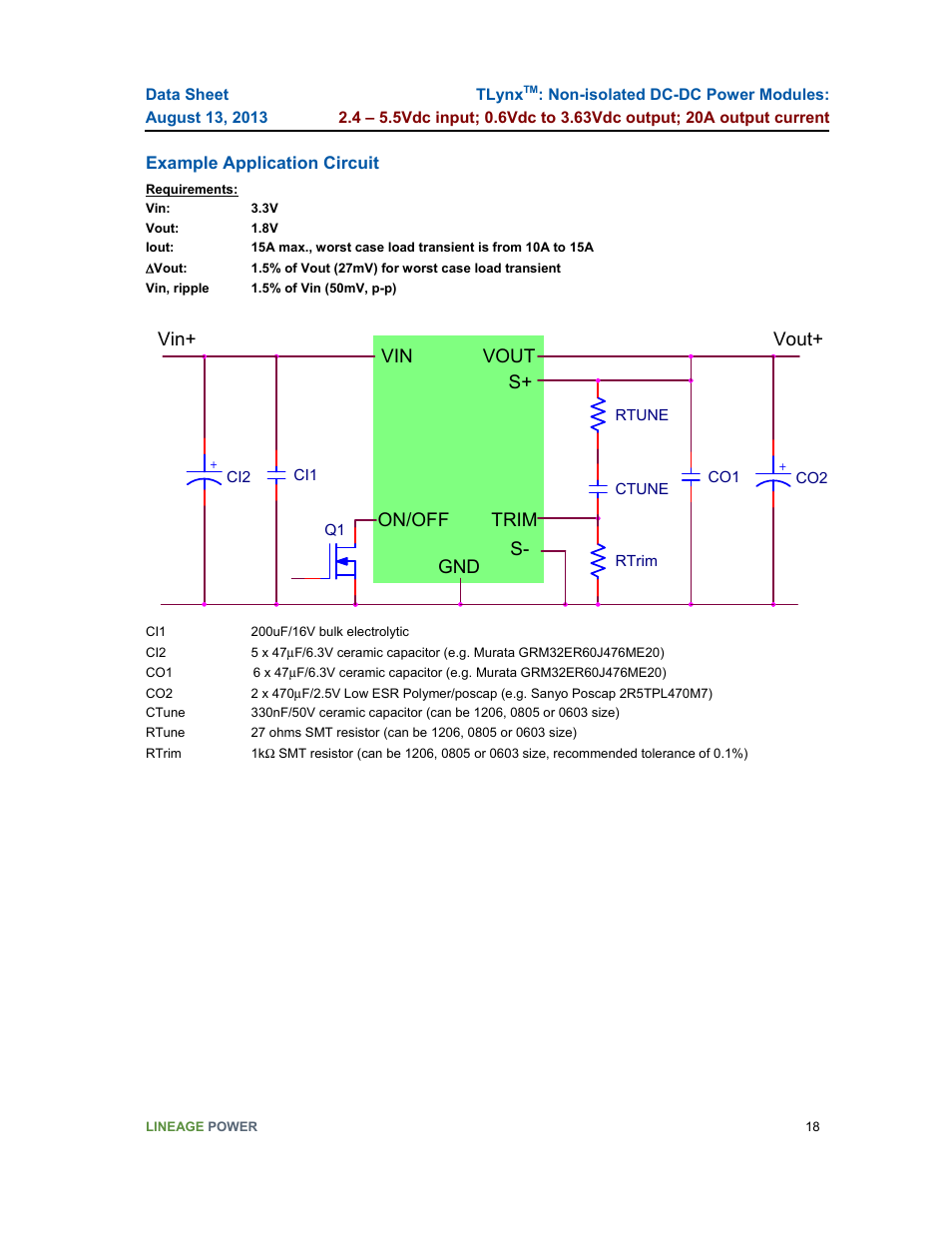 Module, Trim vout s, Vout+ vin | On/off s | GE Industrial Solutions TLynx User Manual | Page 18 / 23
