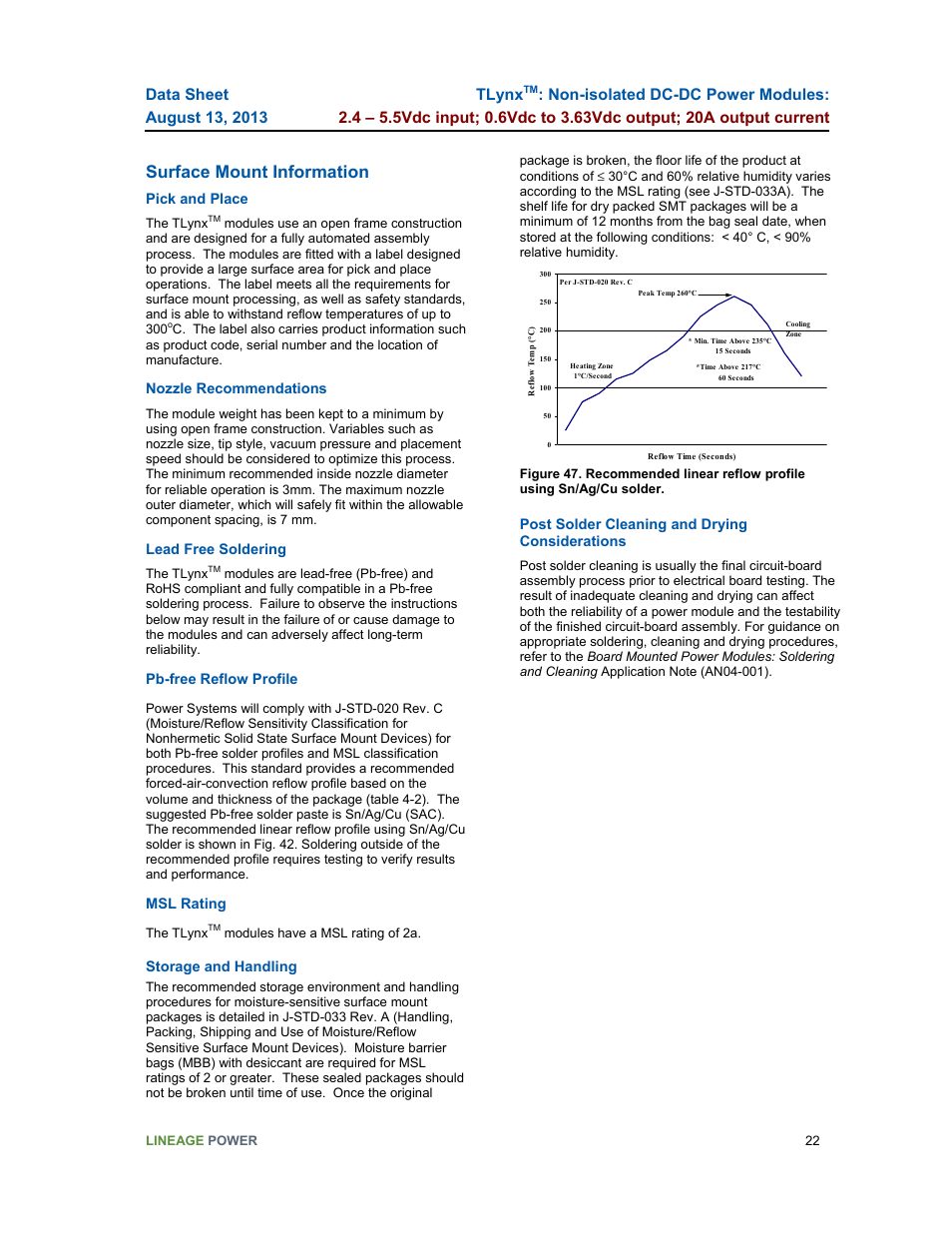 Surface mount information, Tlynx | GE Industrial Solutions TLynx User Manual | Page 22 / 23