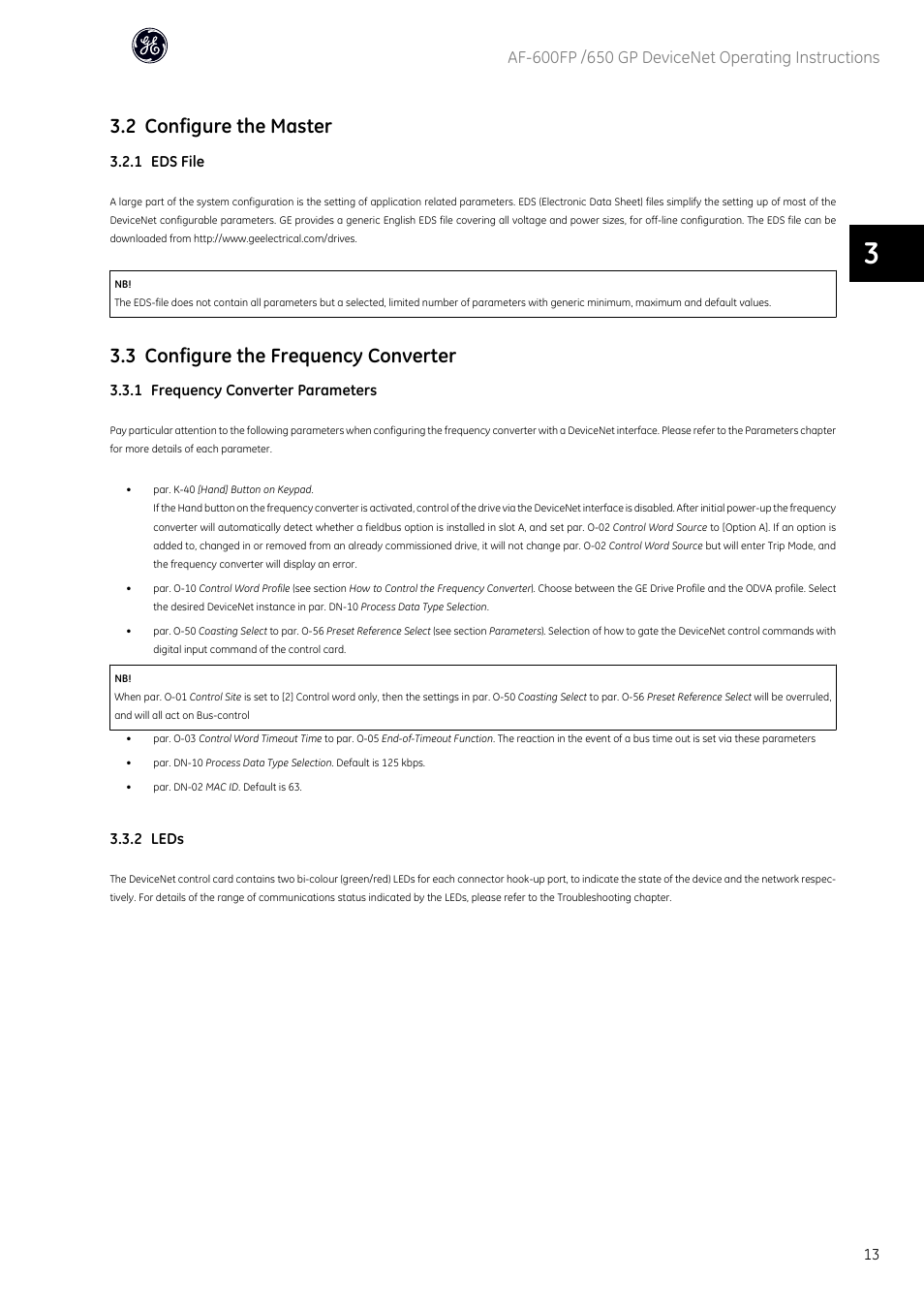 2 configure the master, 3 configure the frequency converter | GE Industrial Solutions AF-650 GP DeviceNet User Manual | Page 14 / 59
