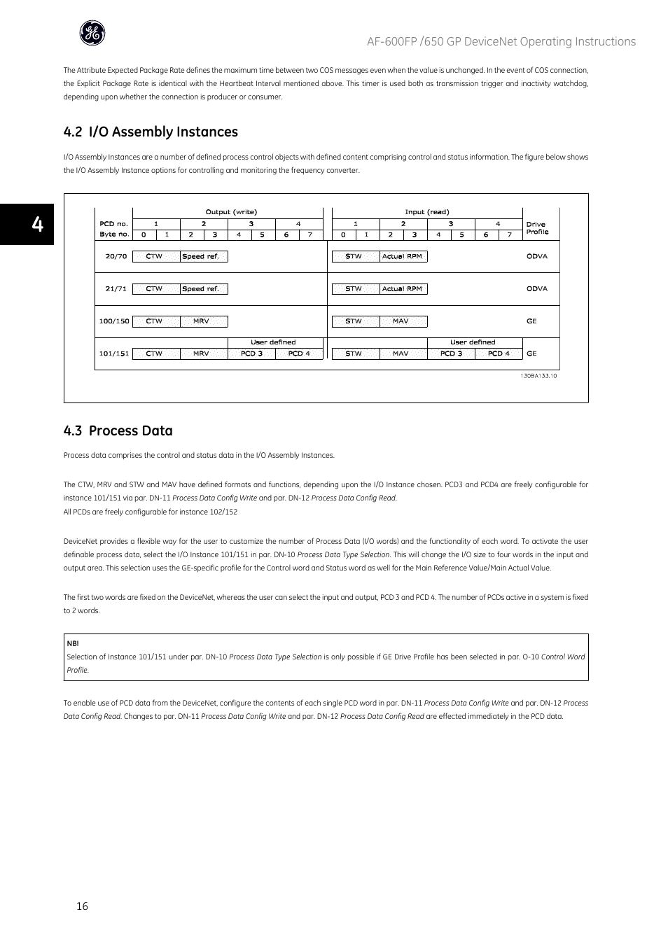 2 i/o assembly instances, 3 process data | GE Industrial Solutions AF-650 GP DeviceNet User Manual | Page 17 / 59
