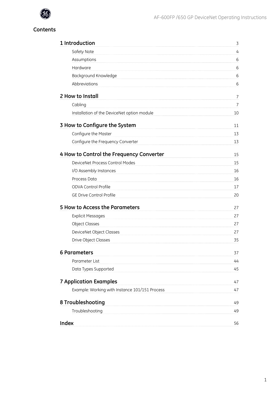 GE Industrial Solutions AF-650 GP DeviceNet User Manual | Page 2 / 59