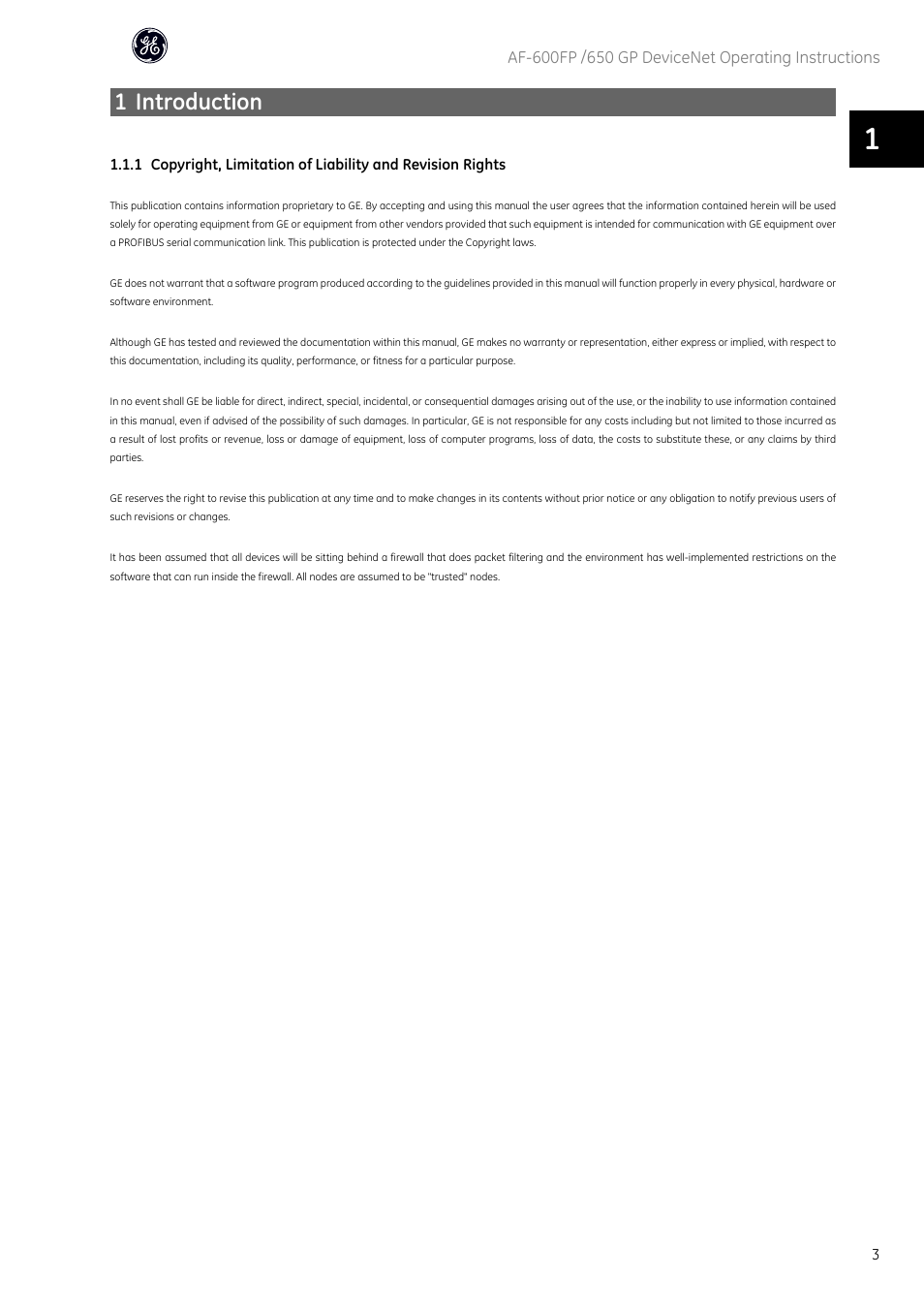 1 introduction | GE Industrial Solutions AF-650 GP DeviceNet User Manual | Page 4 / 59