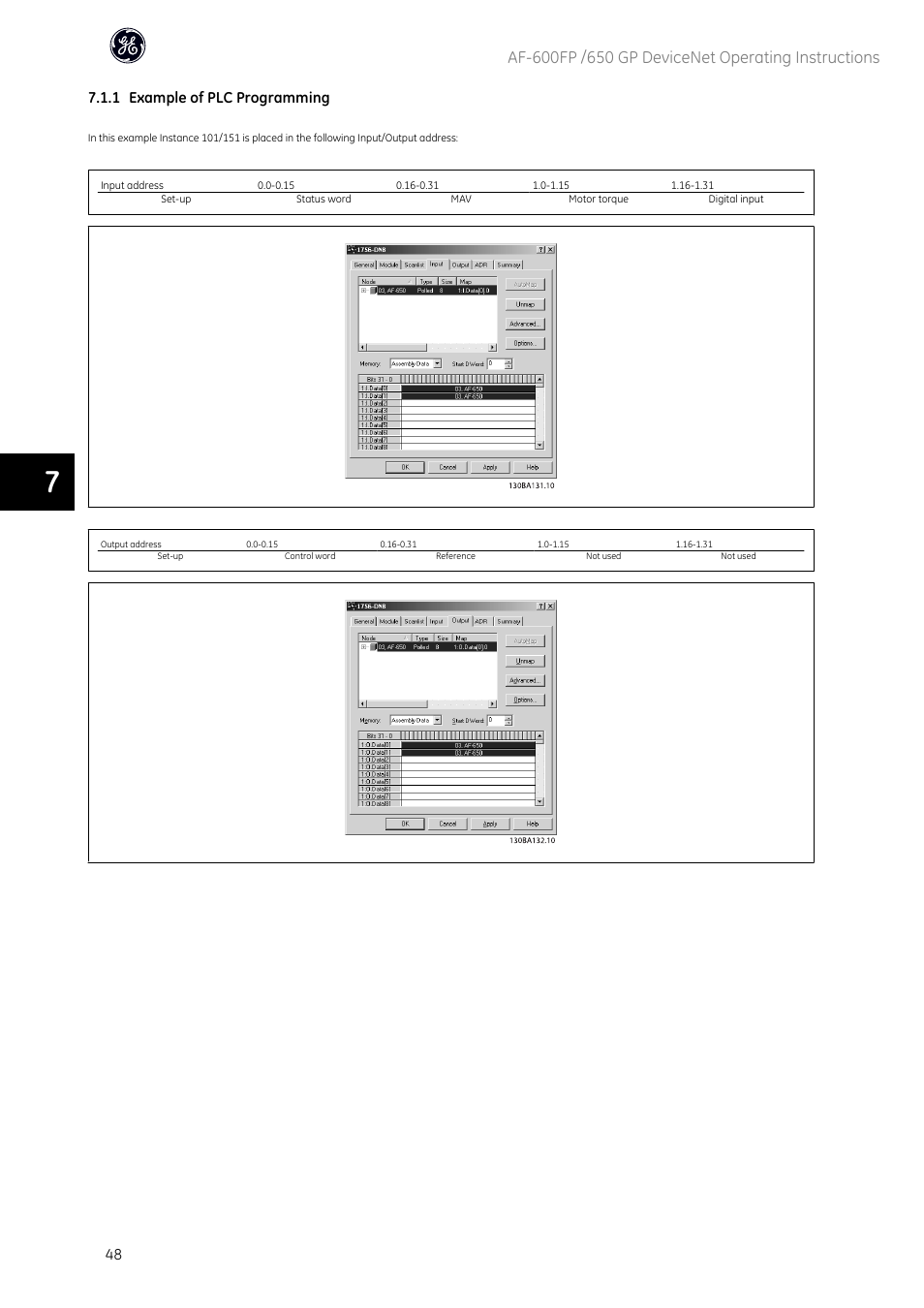 1 example of plc programming | GE Industrial Solutions AF-650 GP DeviceNet User Manual | Page 49 / 59