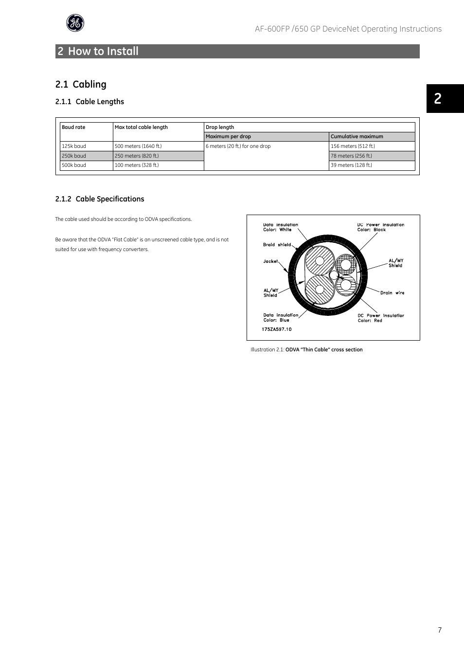 2 how to install, 1 cabling | GE Industrial Solutions AF-650 GP DeviceNet User Manual | Page 8 / 59