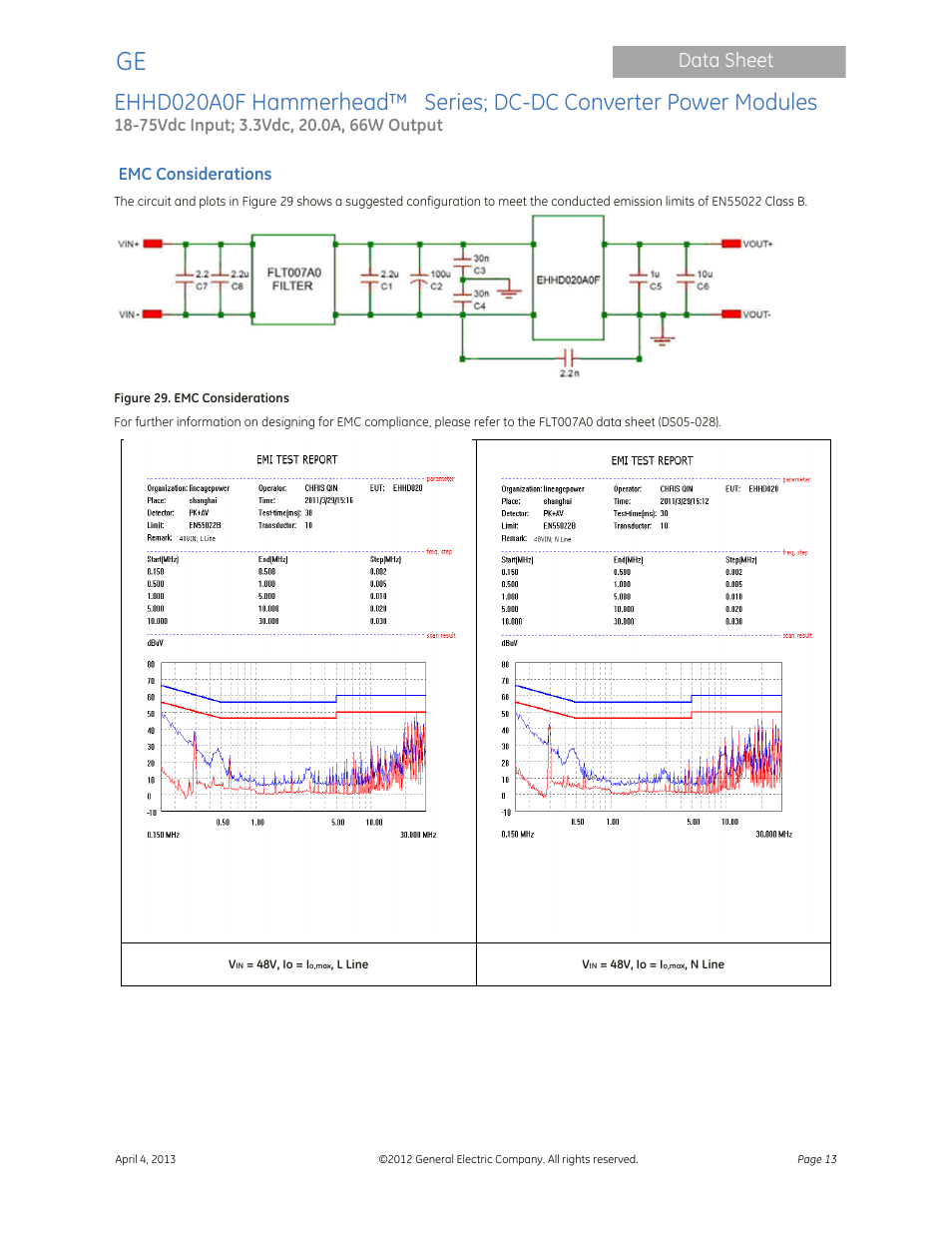 Data sheet | GE Industrial Solutions EHHD020A0F Hammerhead Series User Manual | Page 13 / 20