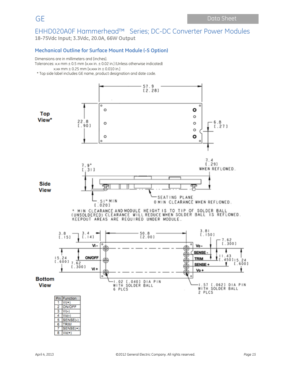 GE Industrial Solutions EHHD020A0F Hammerhead Series User Manual | Page 15 / 20