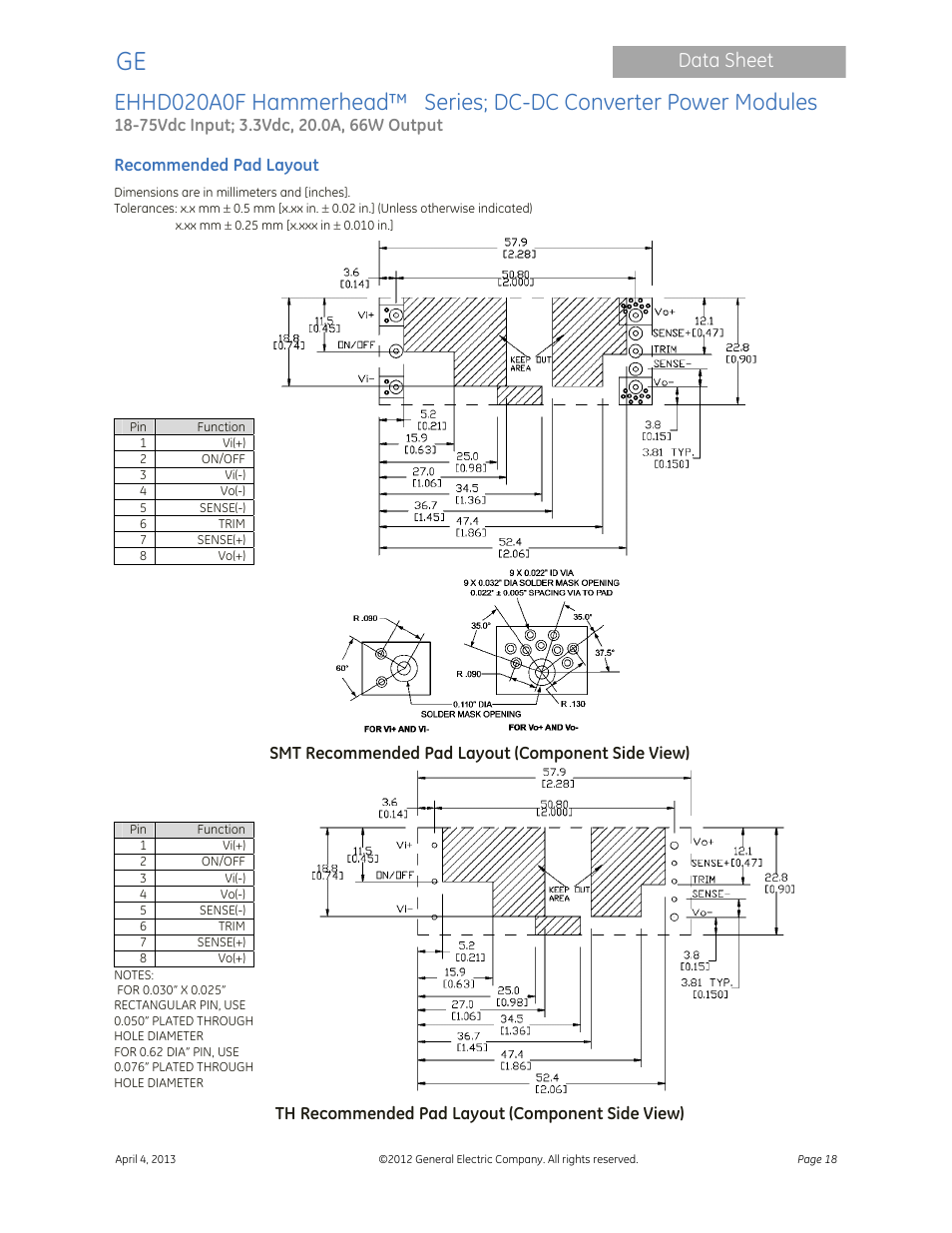 Data sheet | GE Industrial Solutions EHHD020A0F Hammerhead Series User Manual | Page 18 / 20