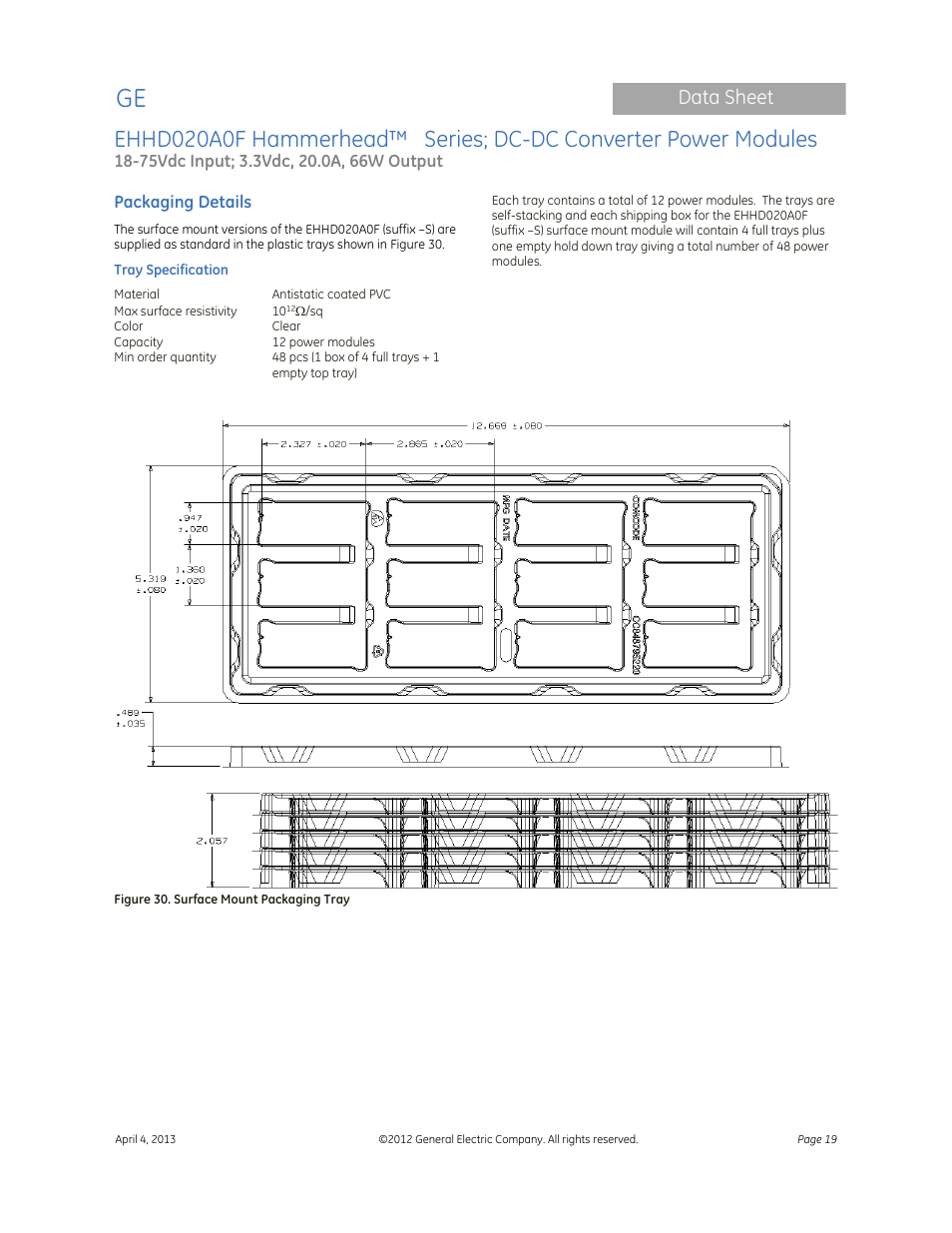 Data sheet | GE Industrial Solutions EHHD020A0F Hammerhead Series User Manual | Page 19 / 20