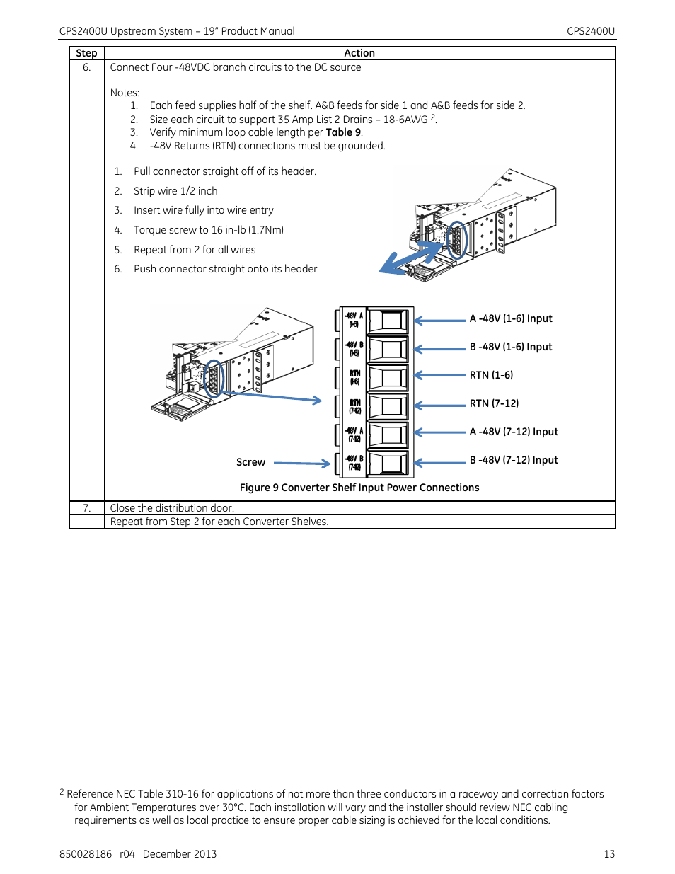 Figure 9 converter shelf input power connections | GE Industrial Solutions CPS2400U User Manual | Page 13 / 48