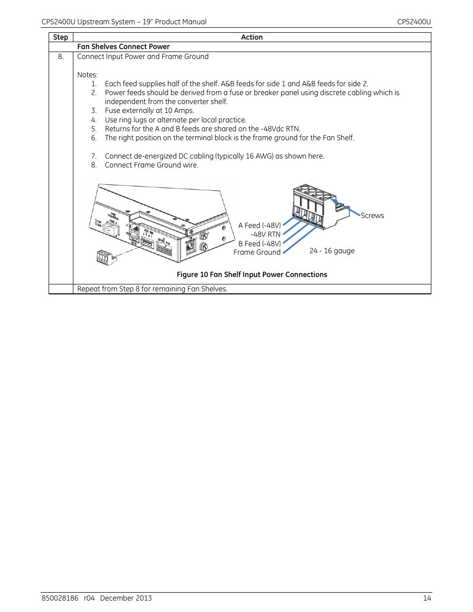 Figure 10 fan shelf input power connections | GE Industrial Solutions CPS2400U User Manual | Page 14 / 48