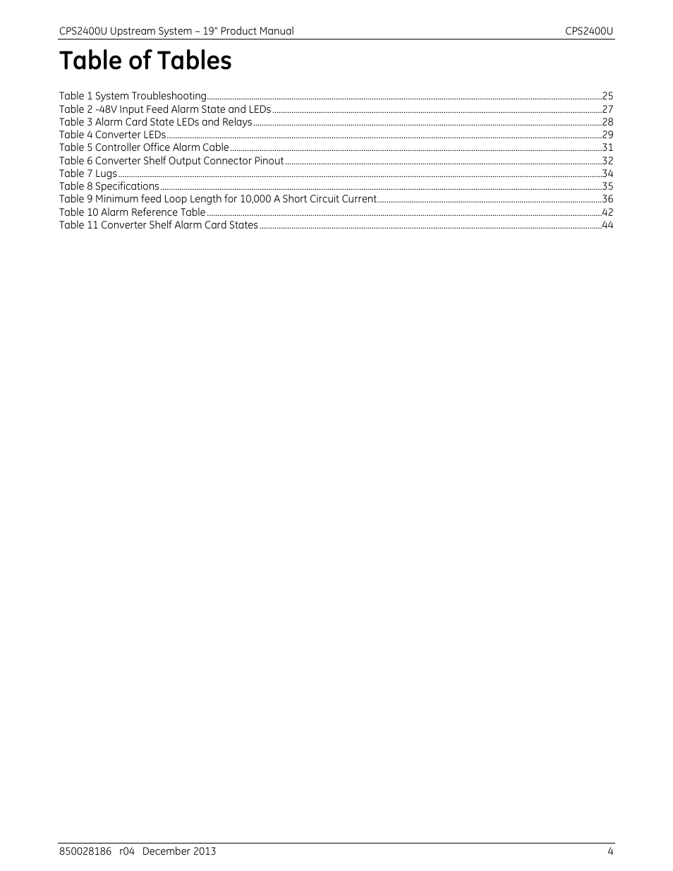 Table of tables | GE Industrial Solutions CPS2400U User Manual | Page 4 / 48