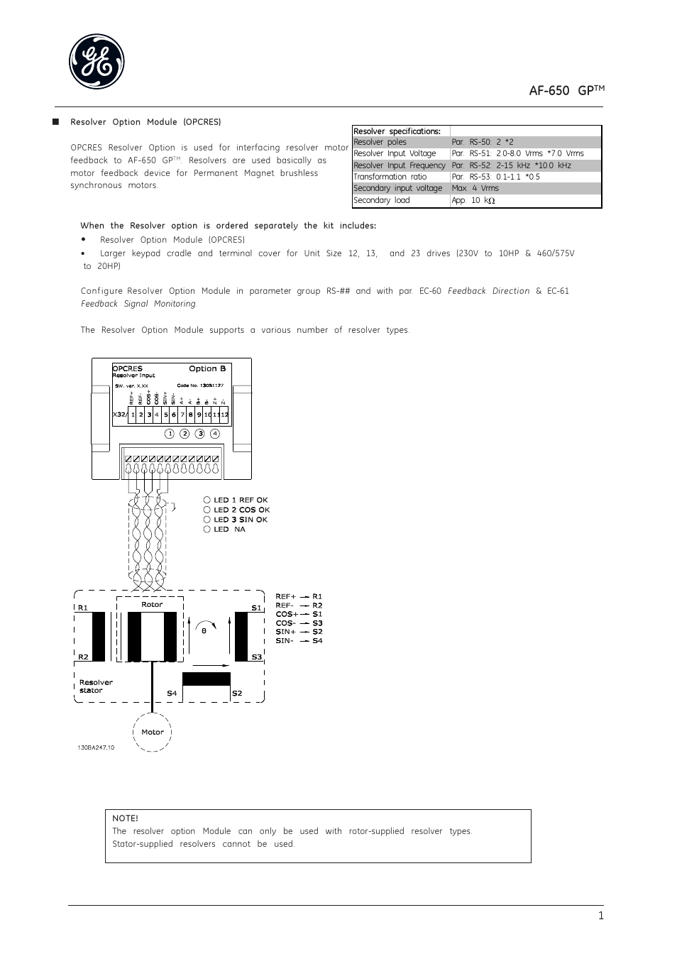 GE Industrial Solutions AF-650 GP Resolver Module User Manual | 2 pages