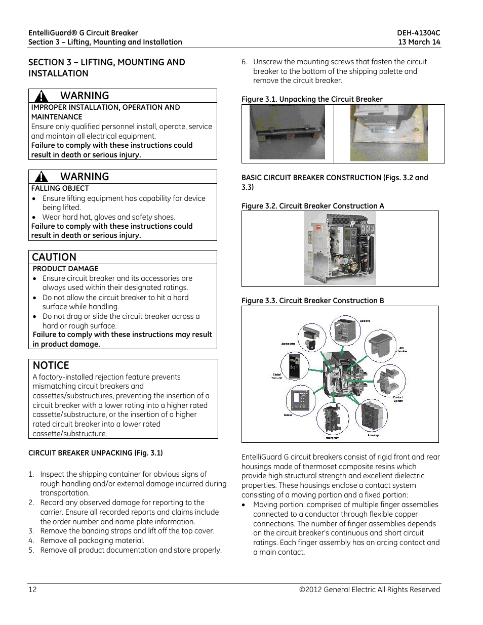 Warning, Caution, Notice | GE Industrial Solutions EntelliGuard G User Manual | Page 12 / 43