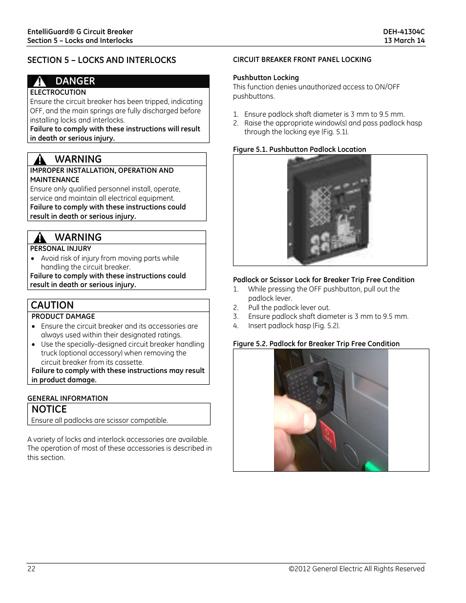 Danger, Warning, Caution | Notice | GE Industrial Solutions EntelliGuard G User Manual | Page 22 / 43