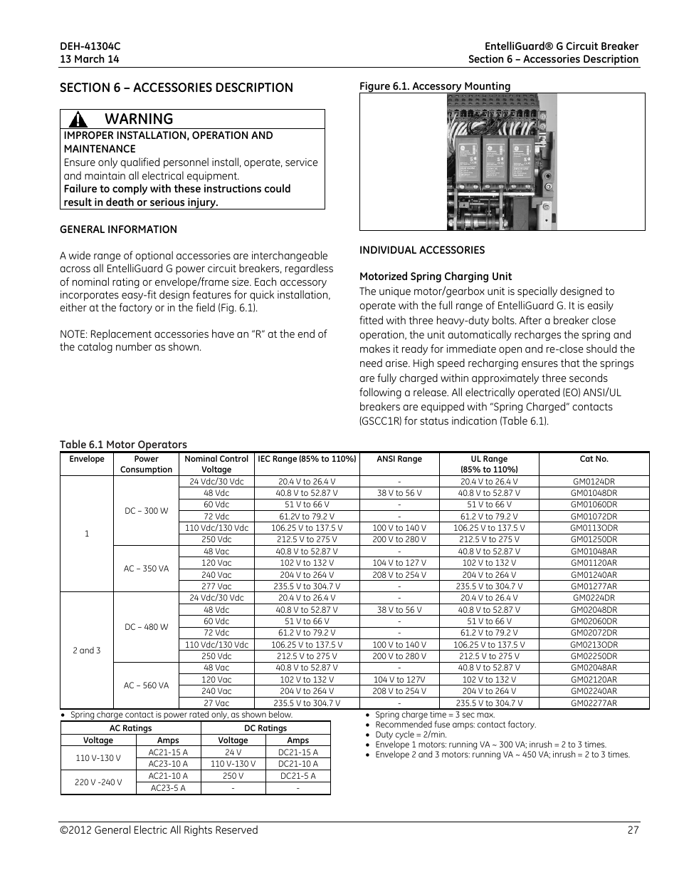 Warning | GE Industrial Solutions EntelliGuard G User Manual | Page 27 / 43