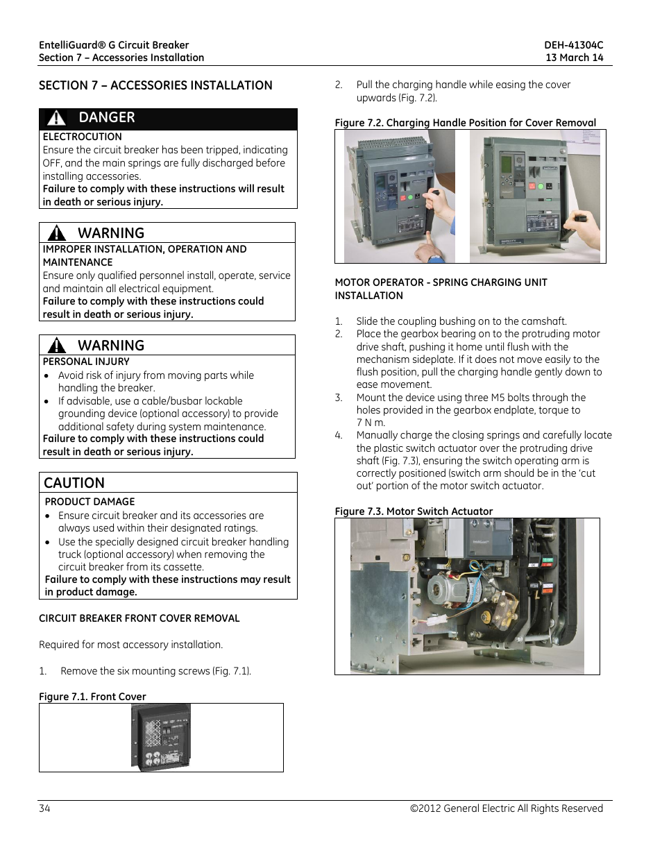 Danger, Warning, Caution | GE Industrial Solutions EntelliGuard G User Manual | Page 34 / 43