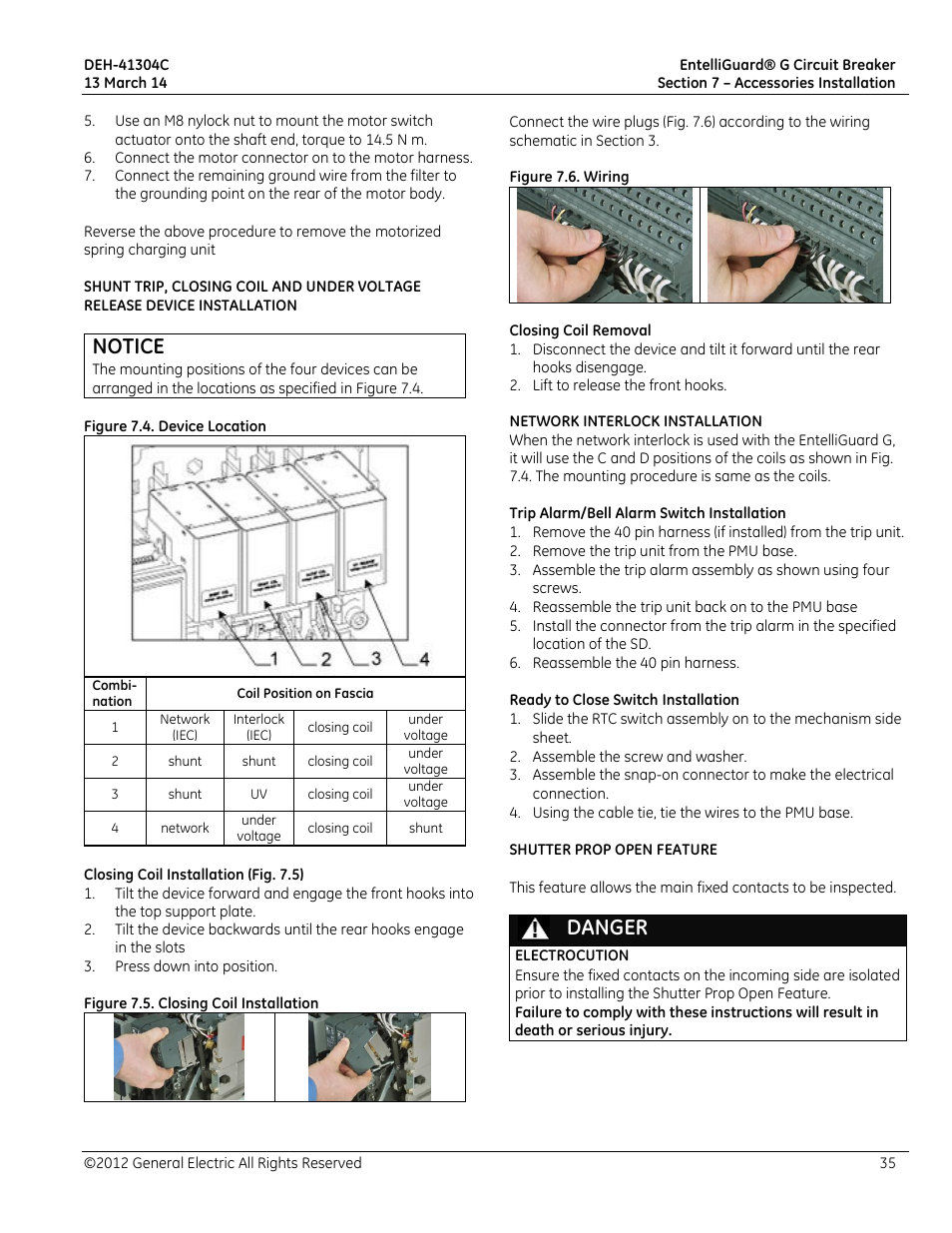 Notice, Danger | GE Industrial Solutions EntelliGuard G User Manual | Page 35 / 43
