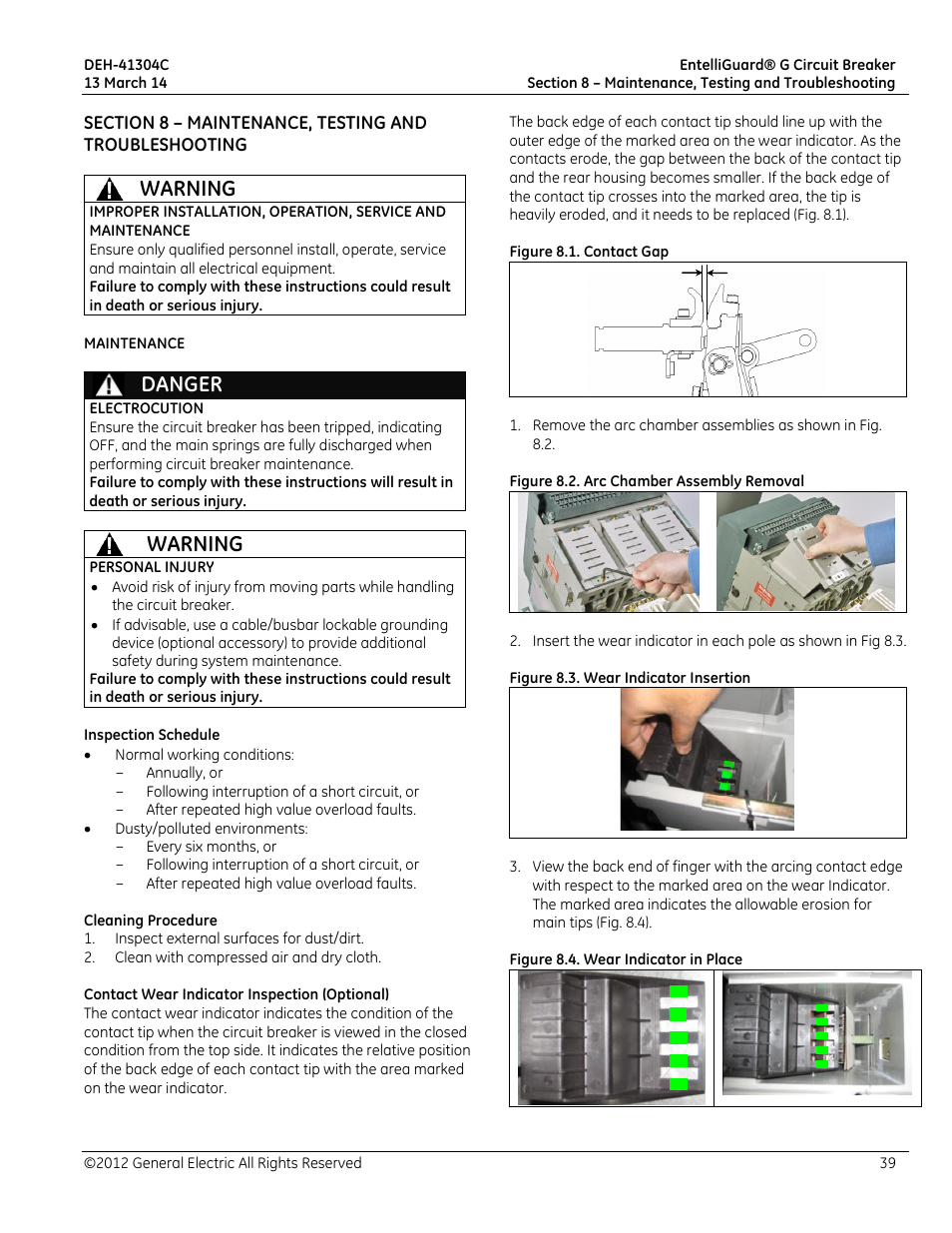 Warning, Danger | GE Industrial Solutions EntelliGuard G User Manual | Page 39 / 43